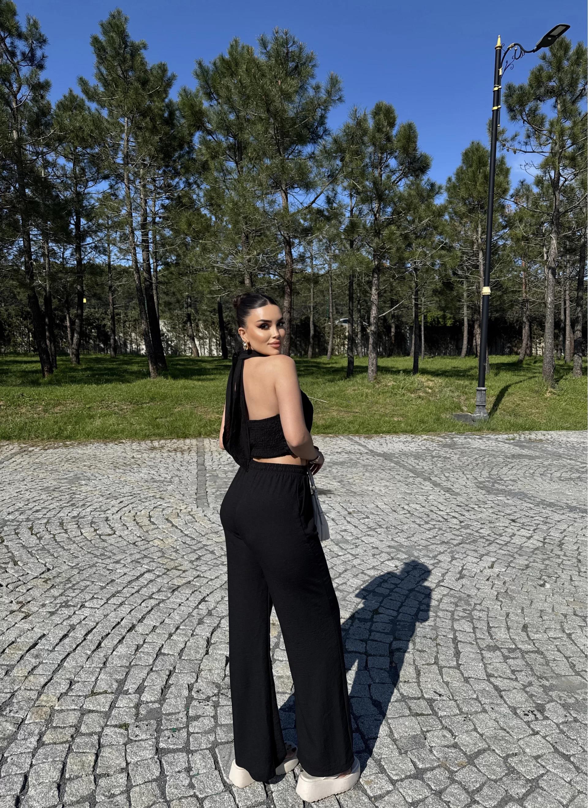 Boyundan Bağlamalı Keten Takım