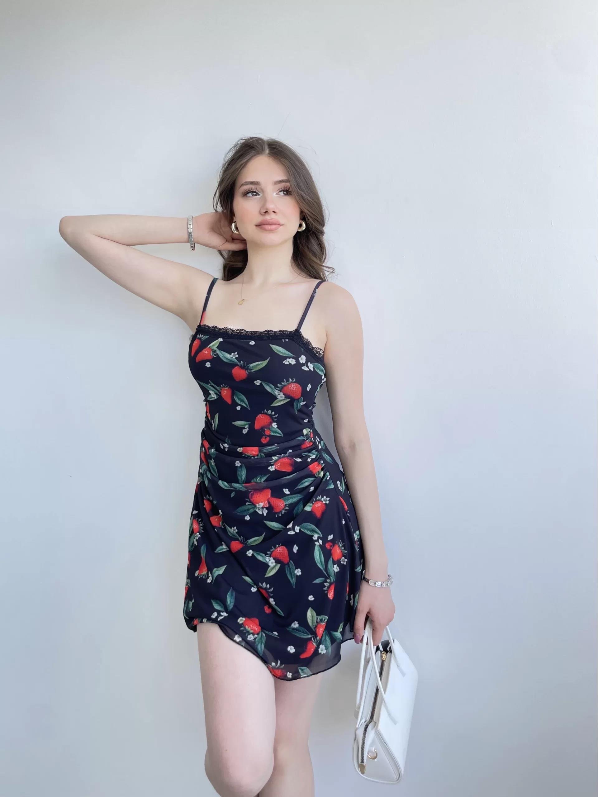 Çiçek Desen Astarlı Mini Elbise