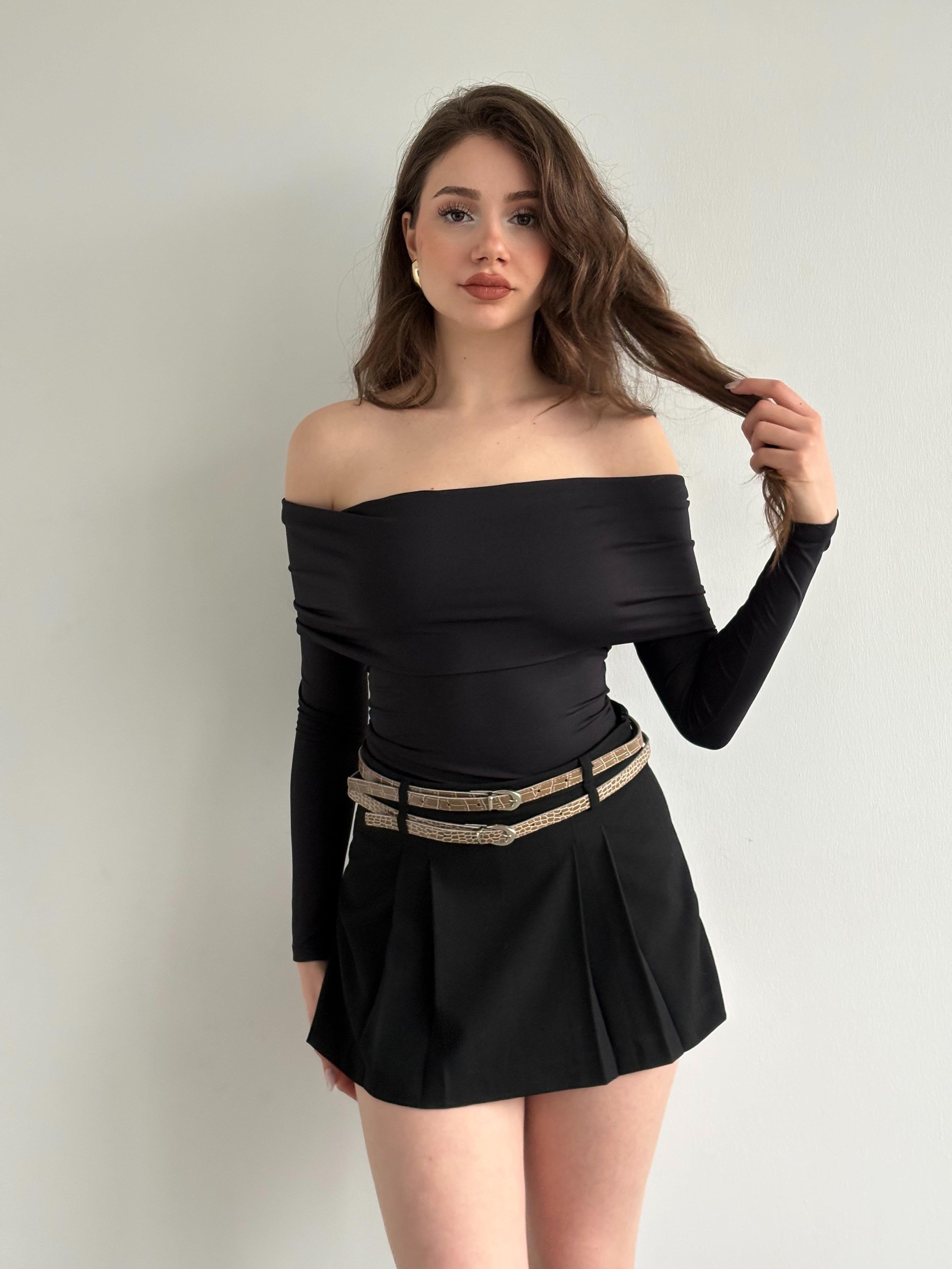 Çift kemerli Şort Etek