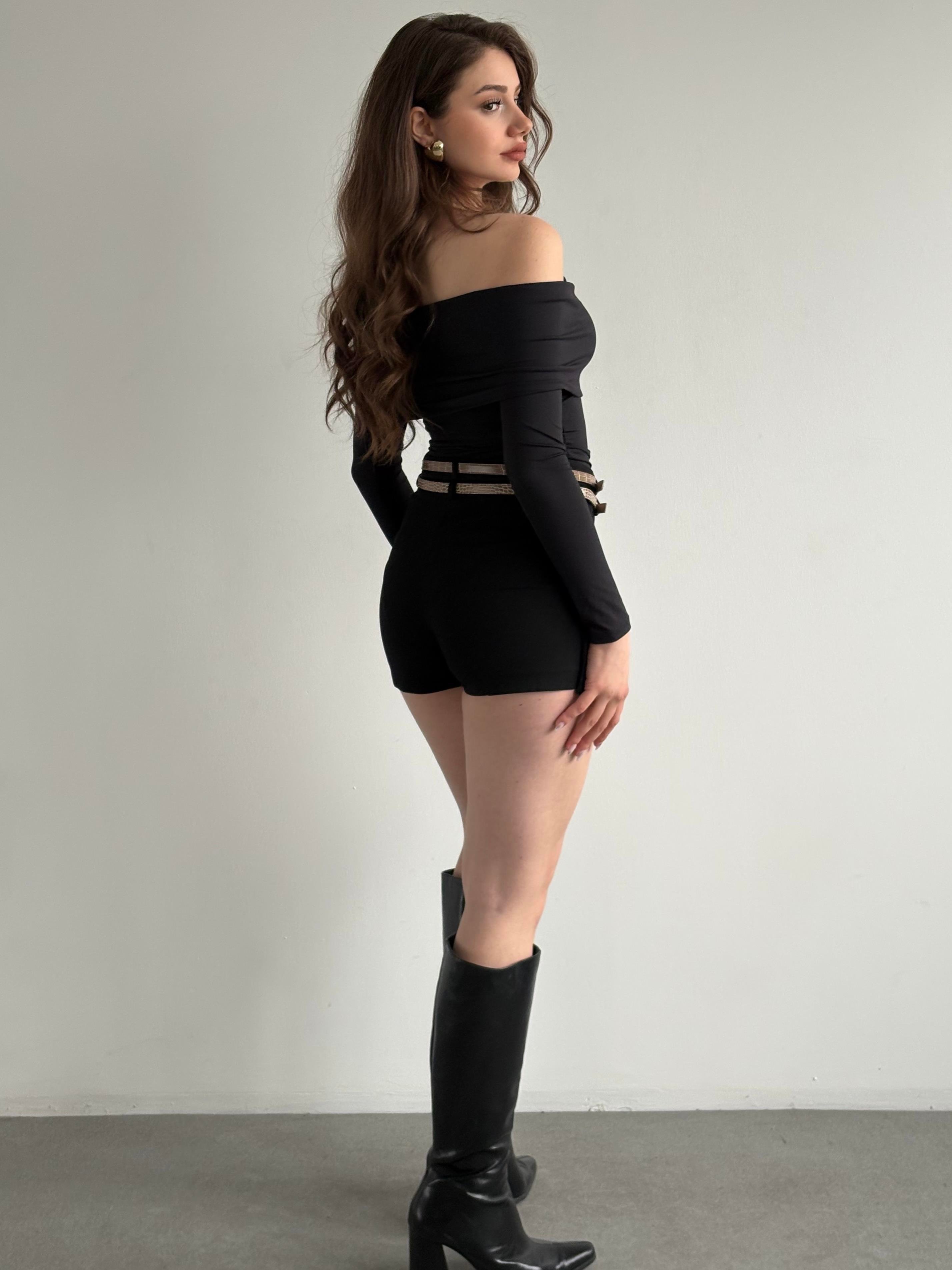 Çift kemerli Şort Etek