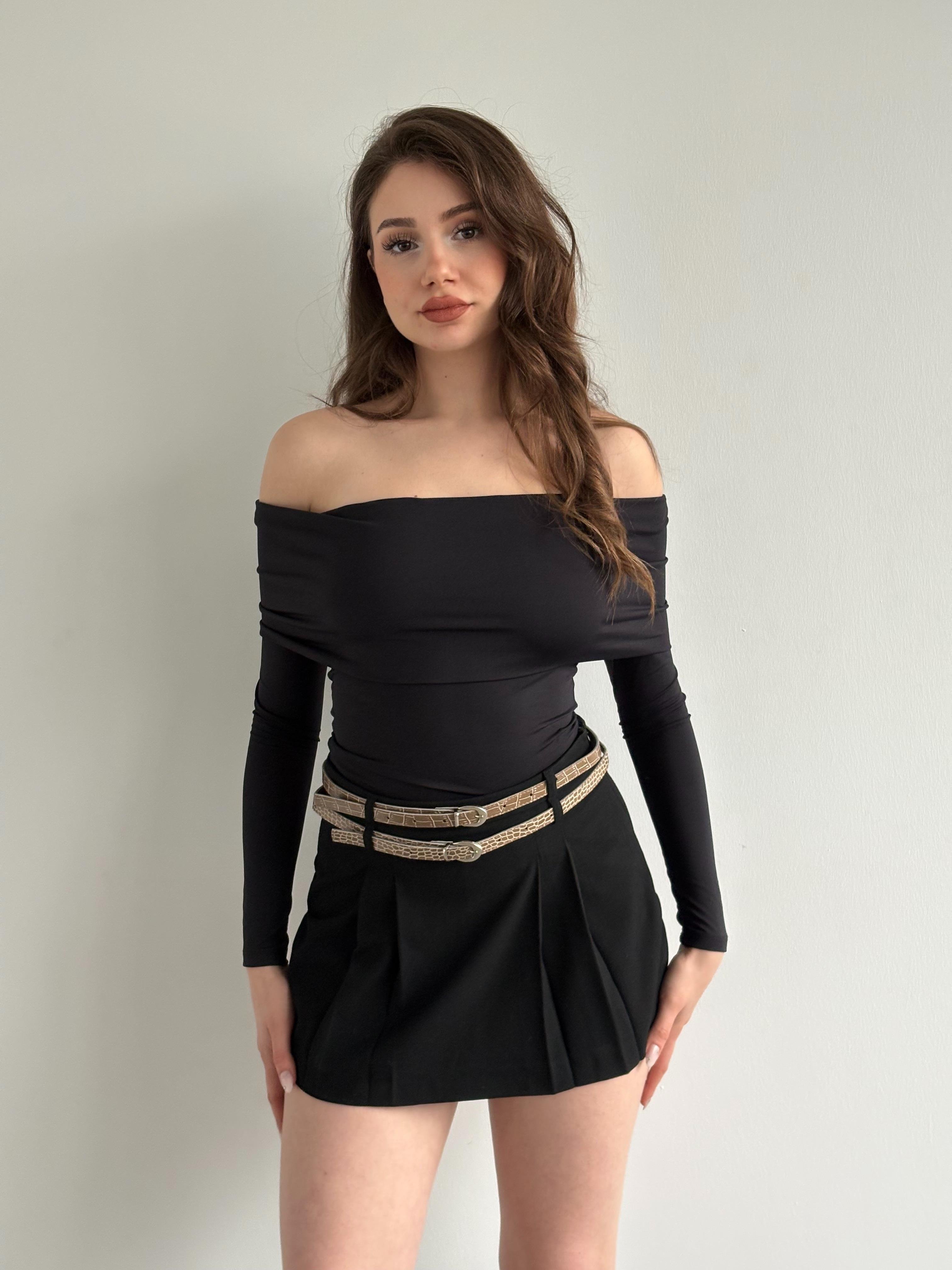 Çift kemerli Şort Etek