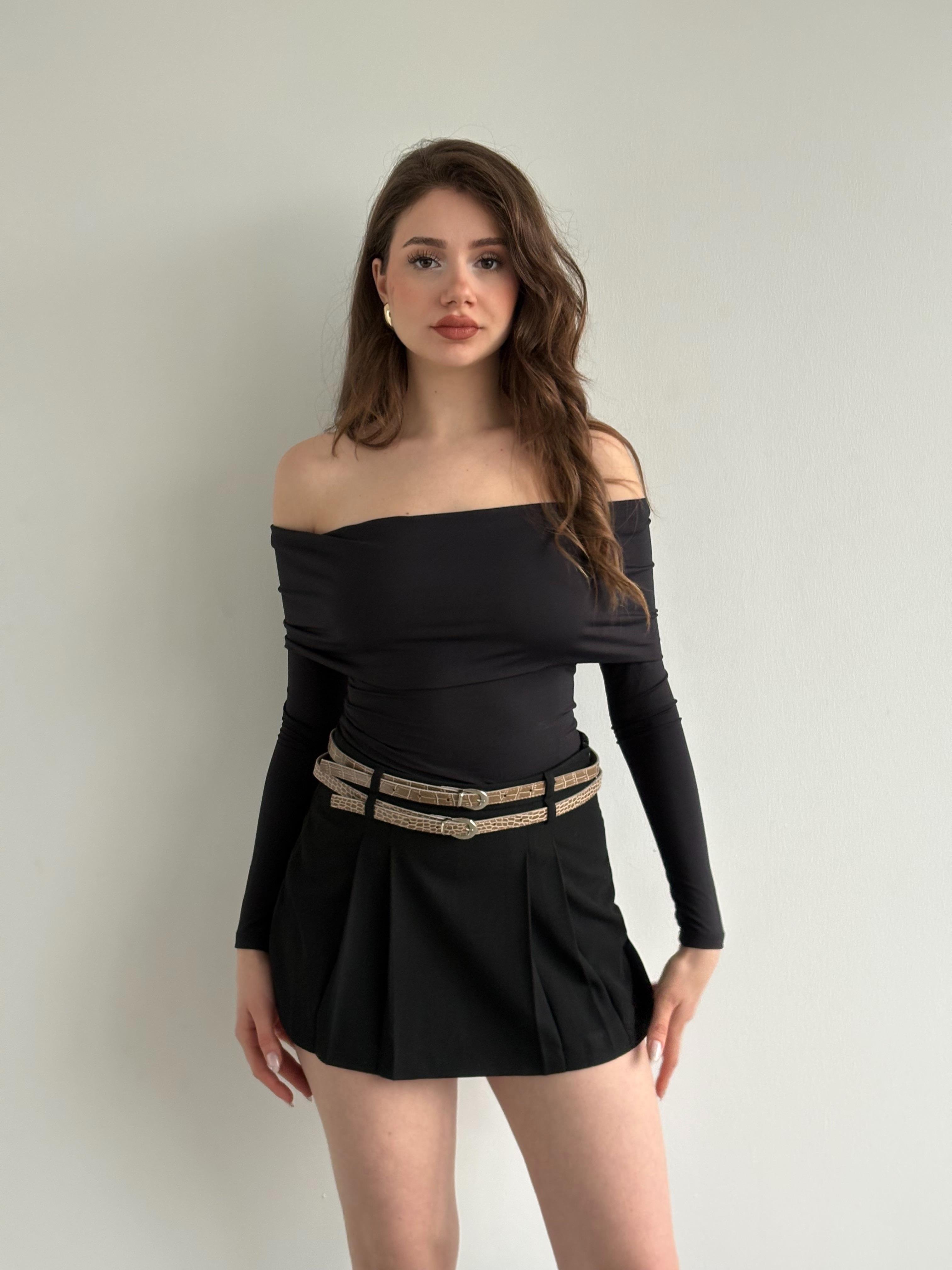 Çift kemerli Şort Etek