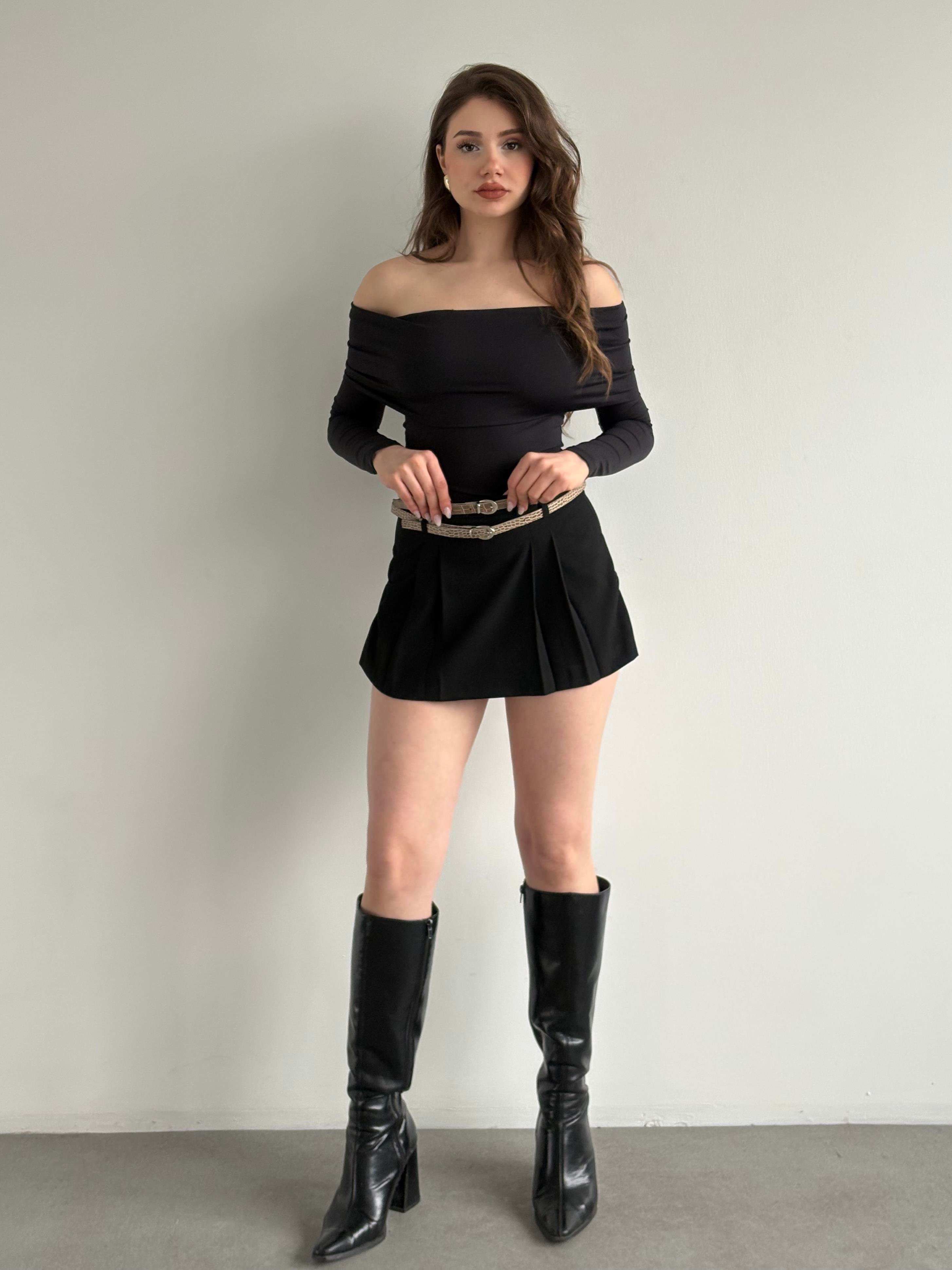 Çift kemerli Şort Etek