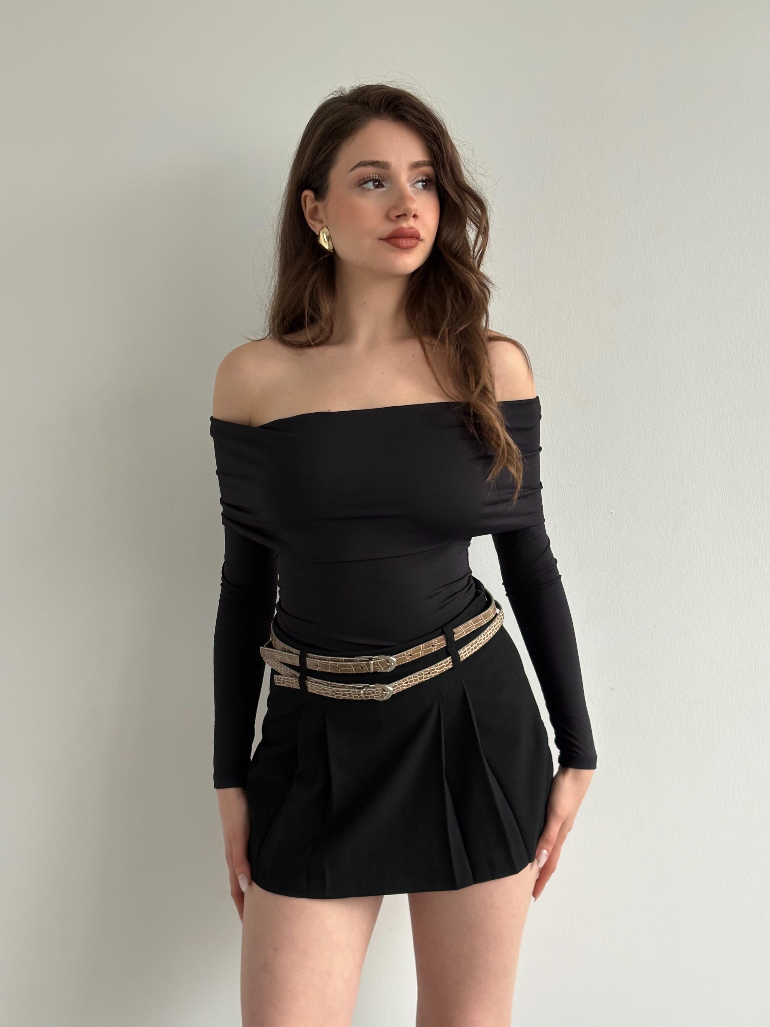 Çift kemerli Şort Etek