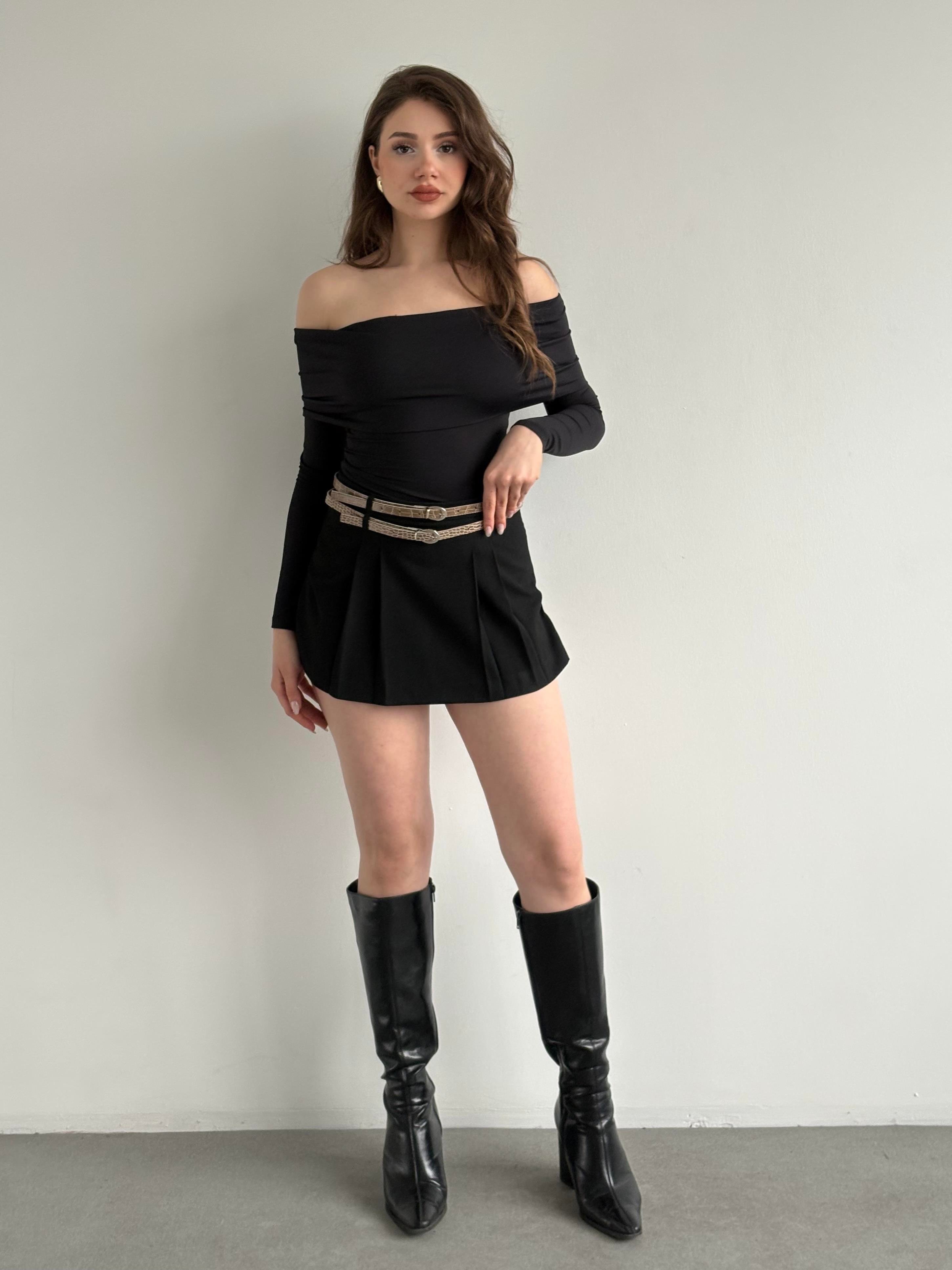 Çift kemerli Şort Etek