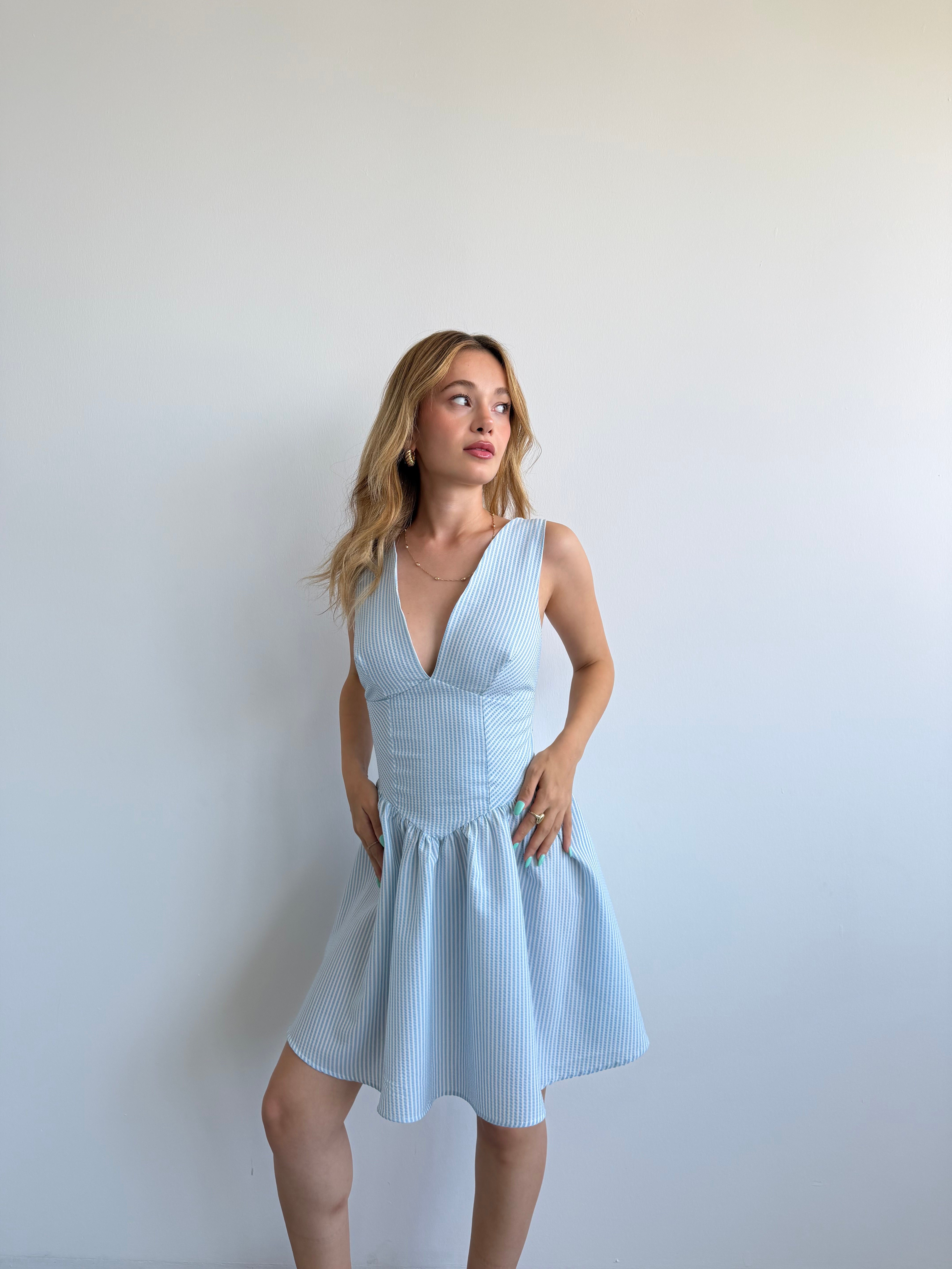 Çizgili Halter Elbise