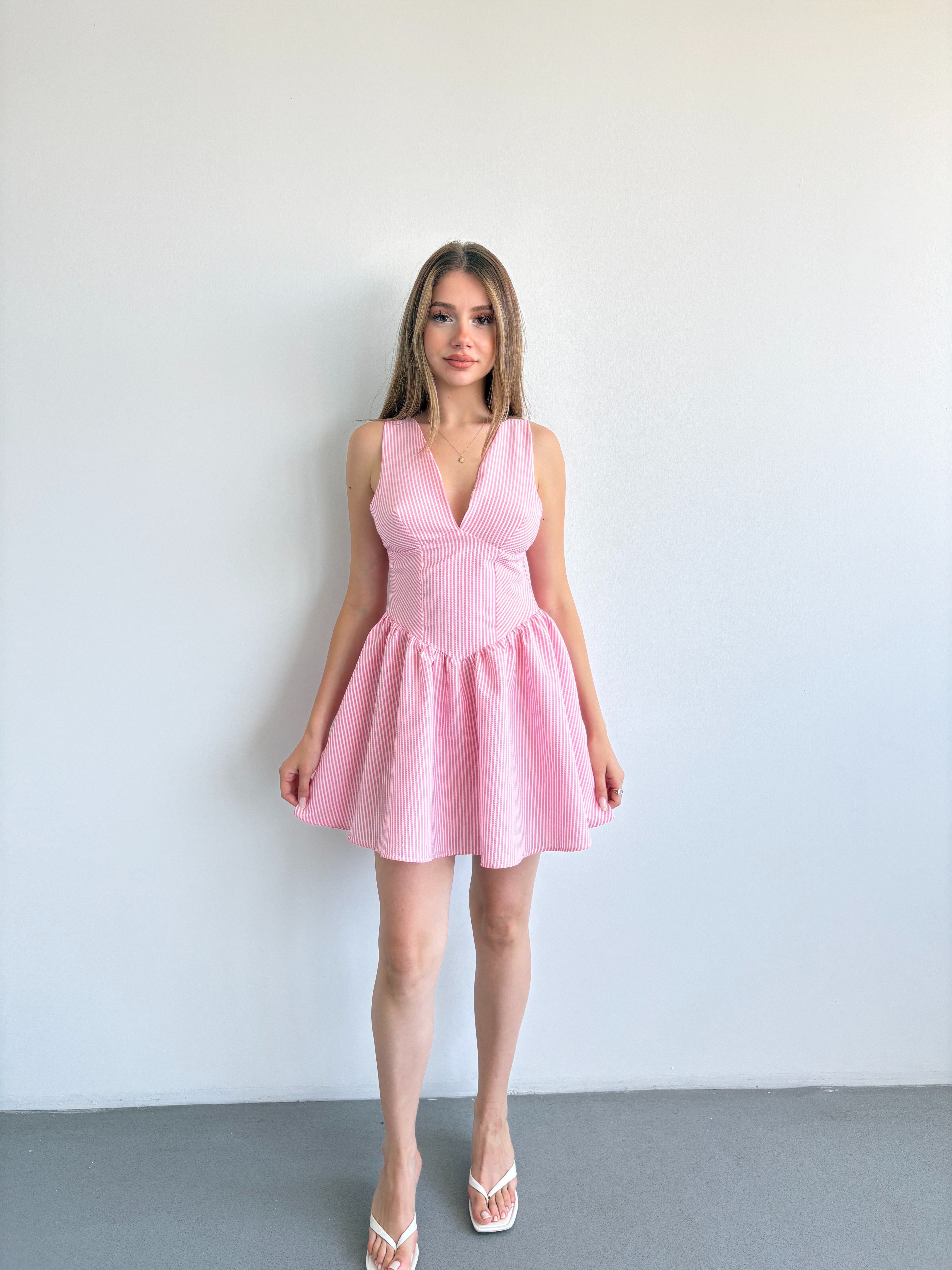 Çizgili Halter Elbise