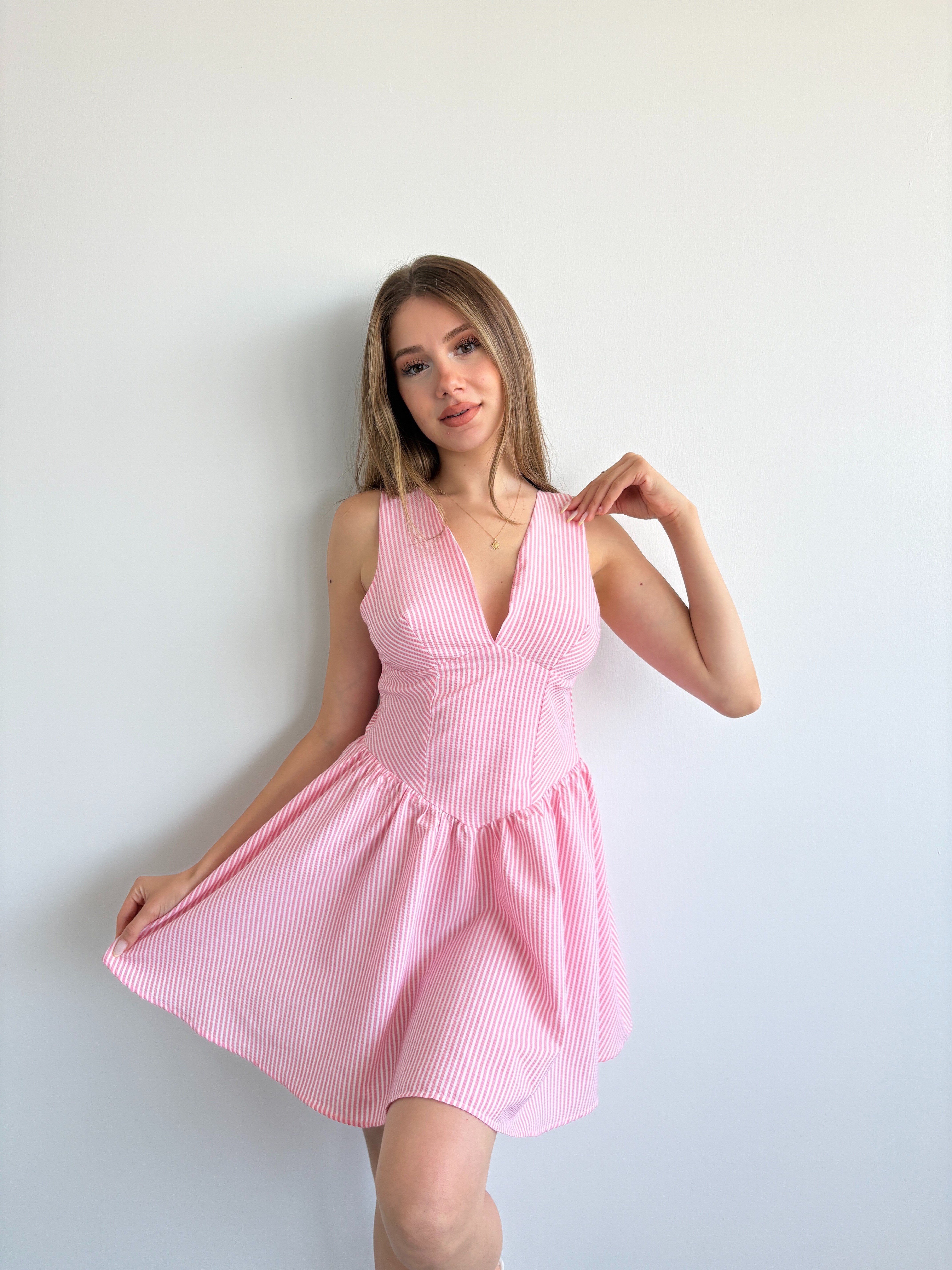 Çizgili Halter Elbise