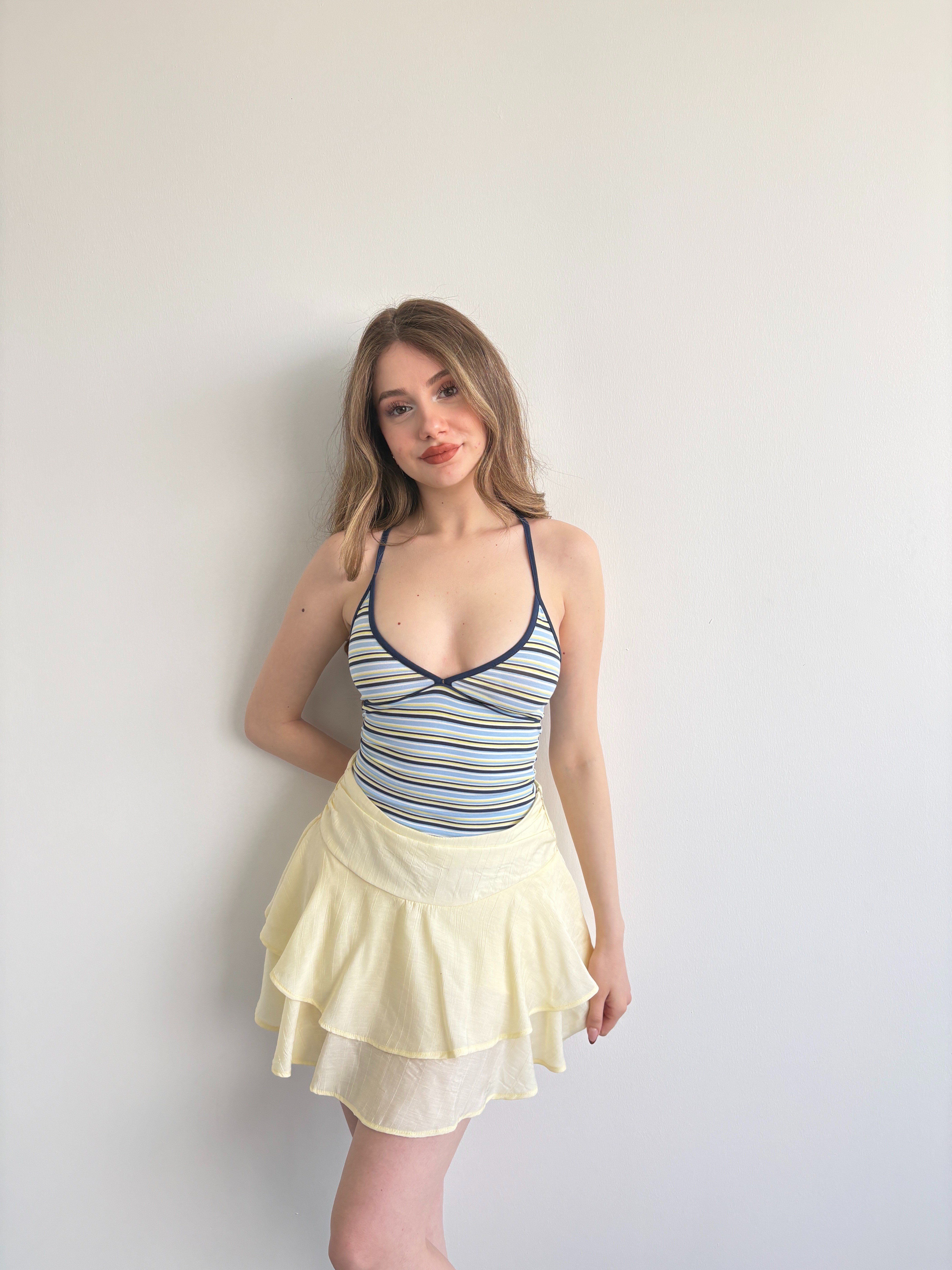 Cizgili Muadil Askılı Crop