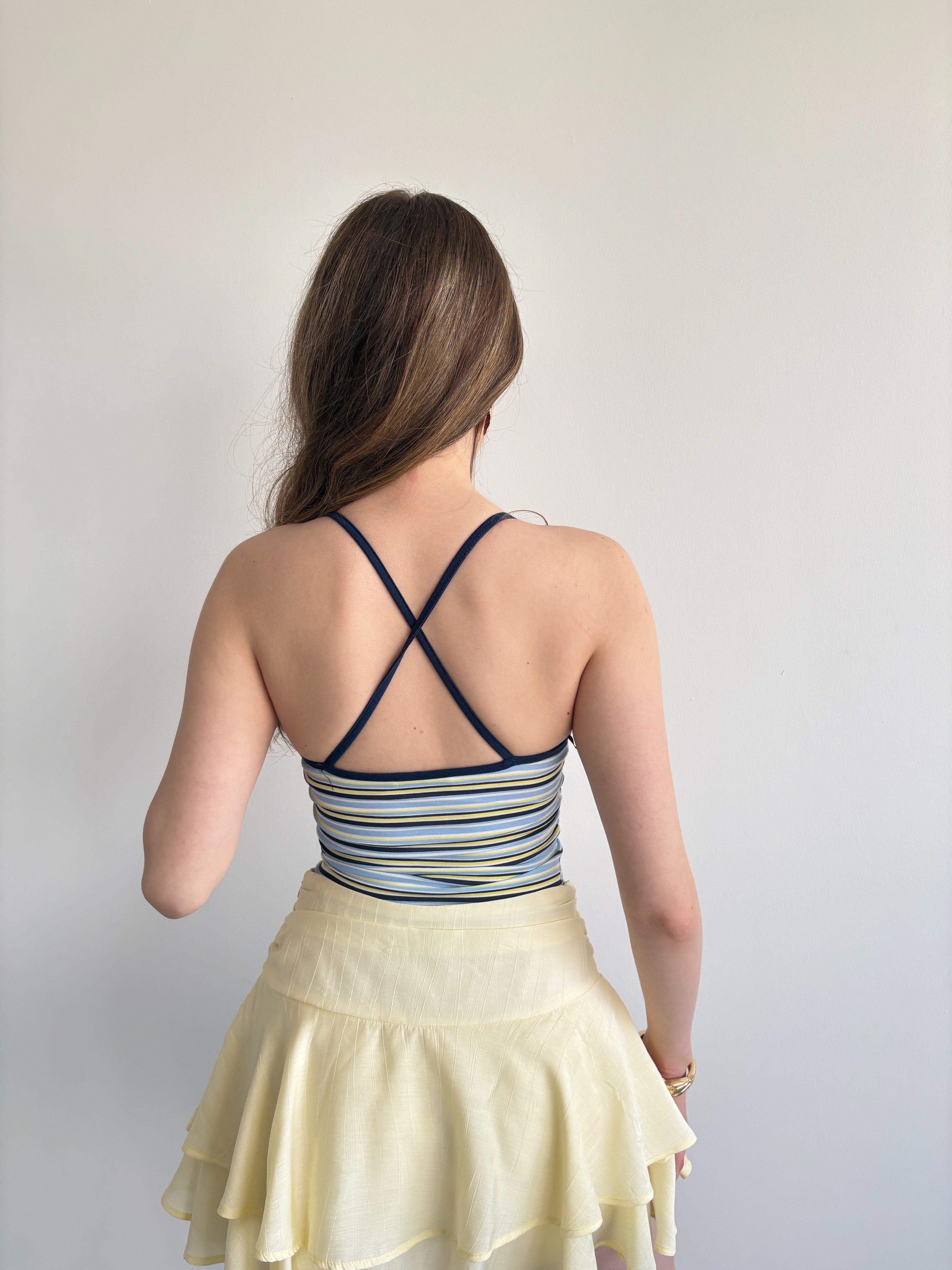 Cizgili Muadil Askılı Crop