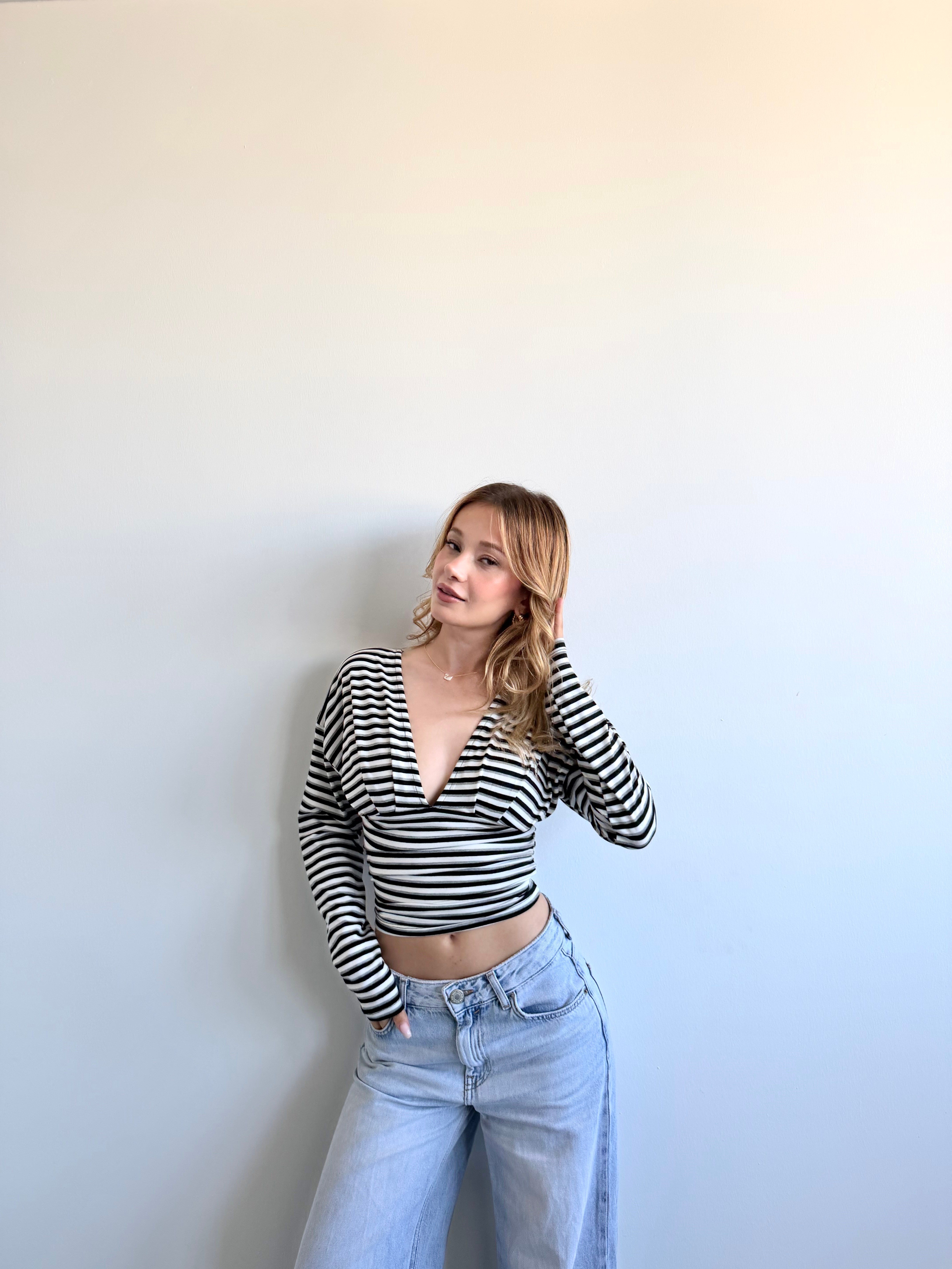 Çİzgili V Kuşaklı Crop