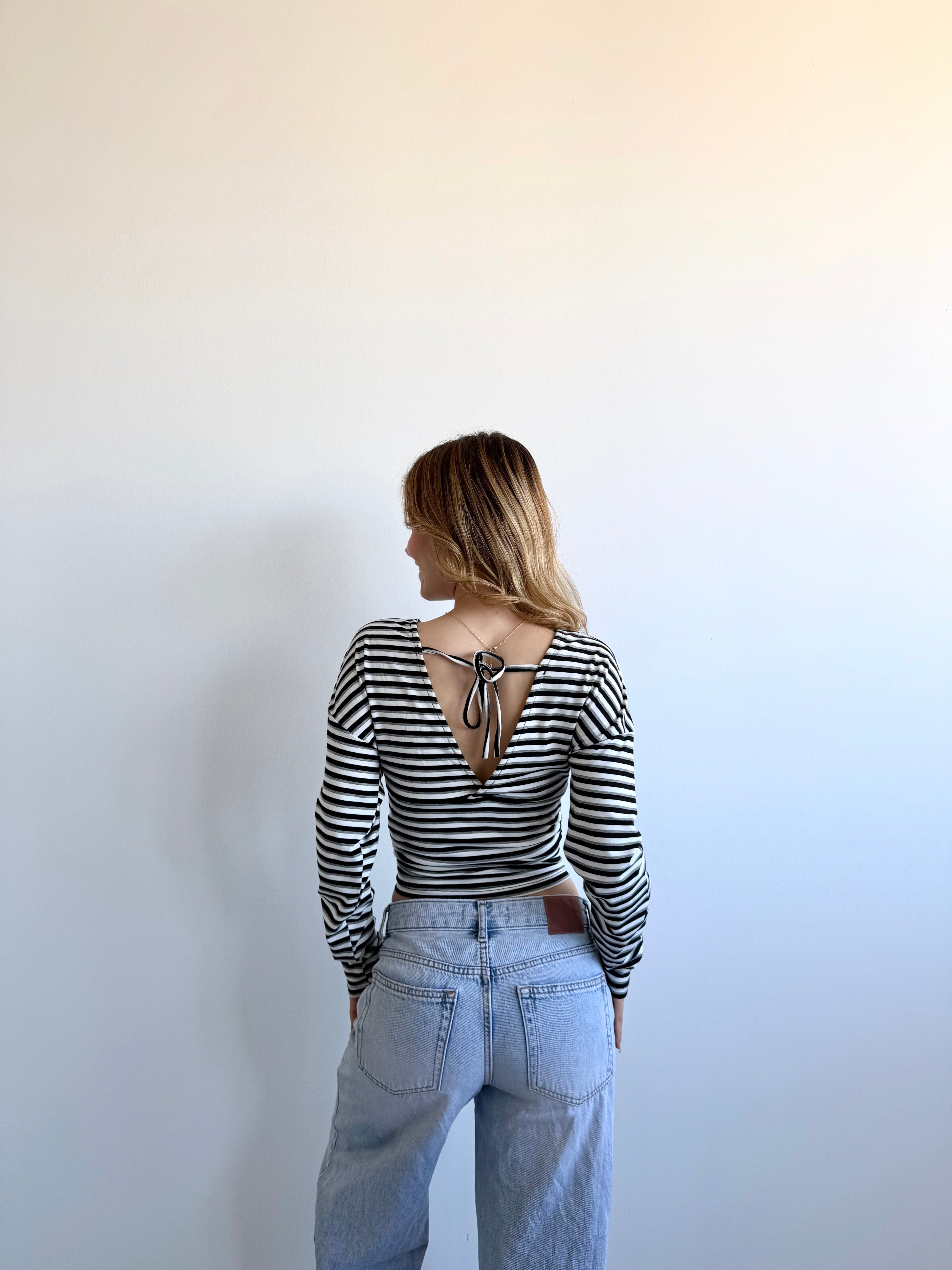 Çİzgili V Kuşaklı Crop