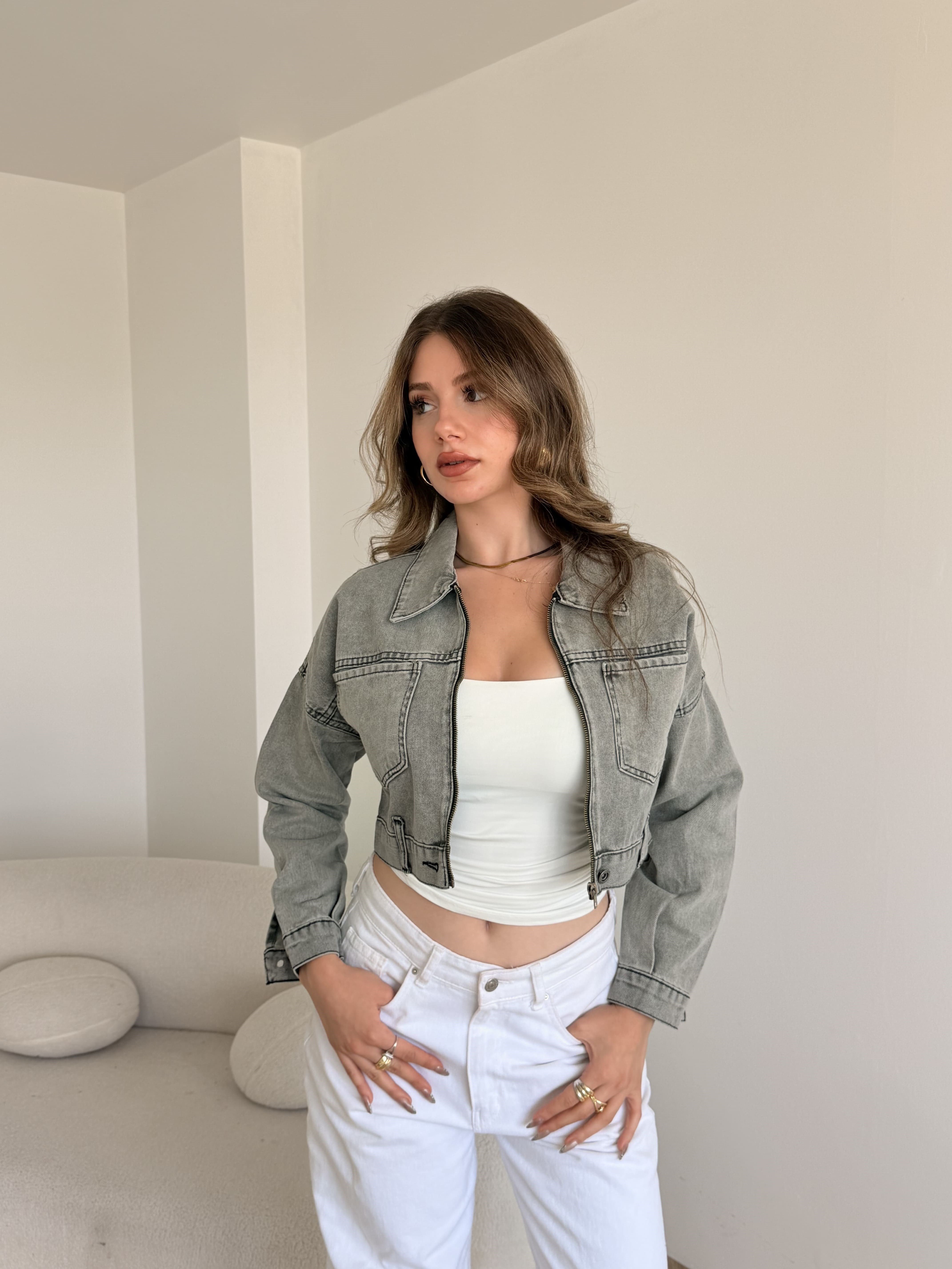 Crop Denim Ceket