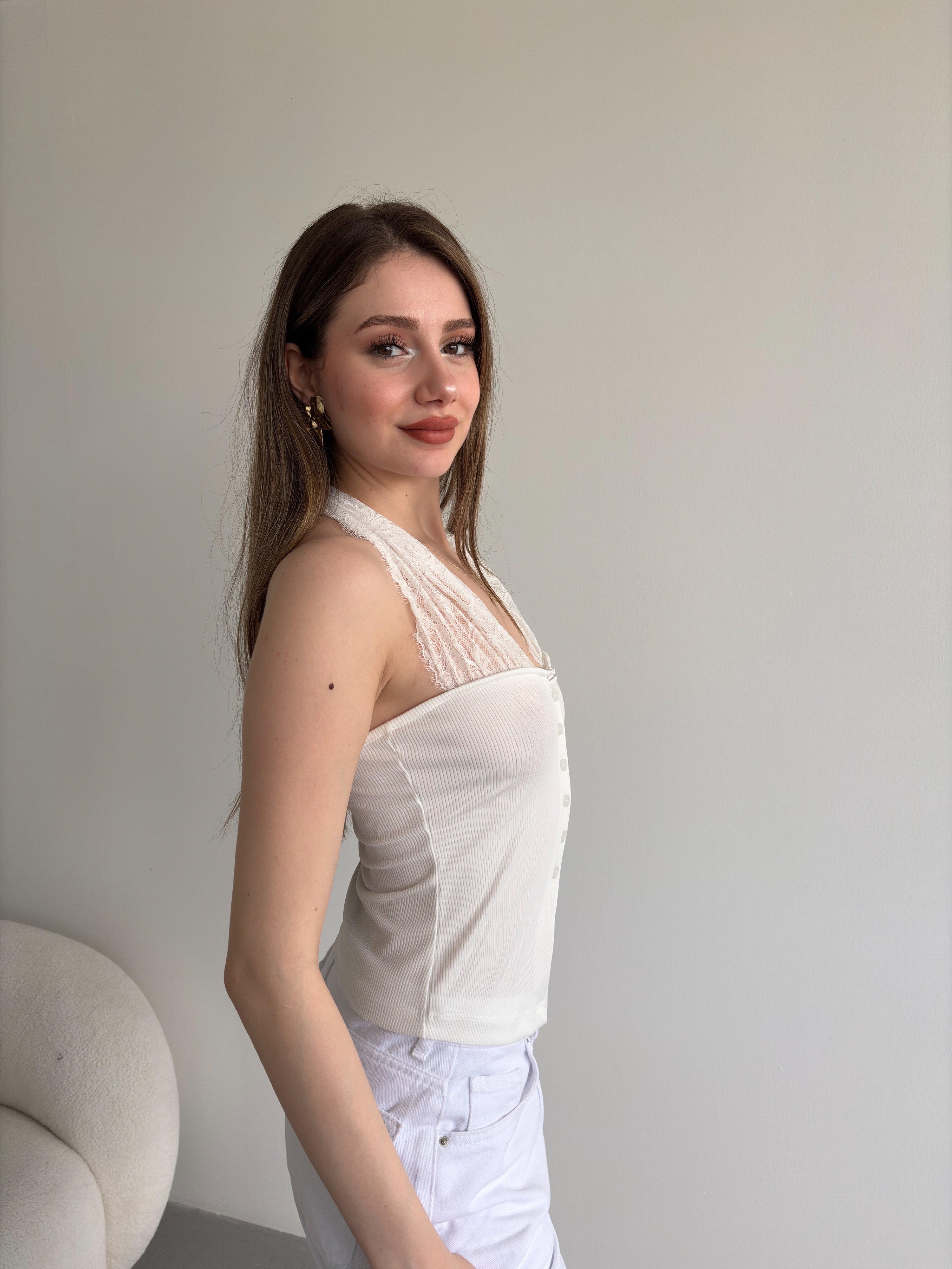 Dantel Askılı Karkorse Crop