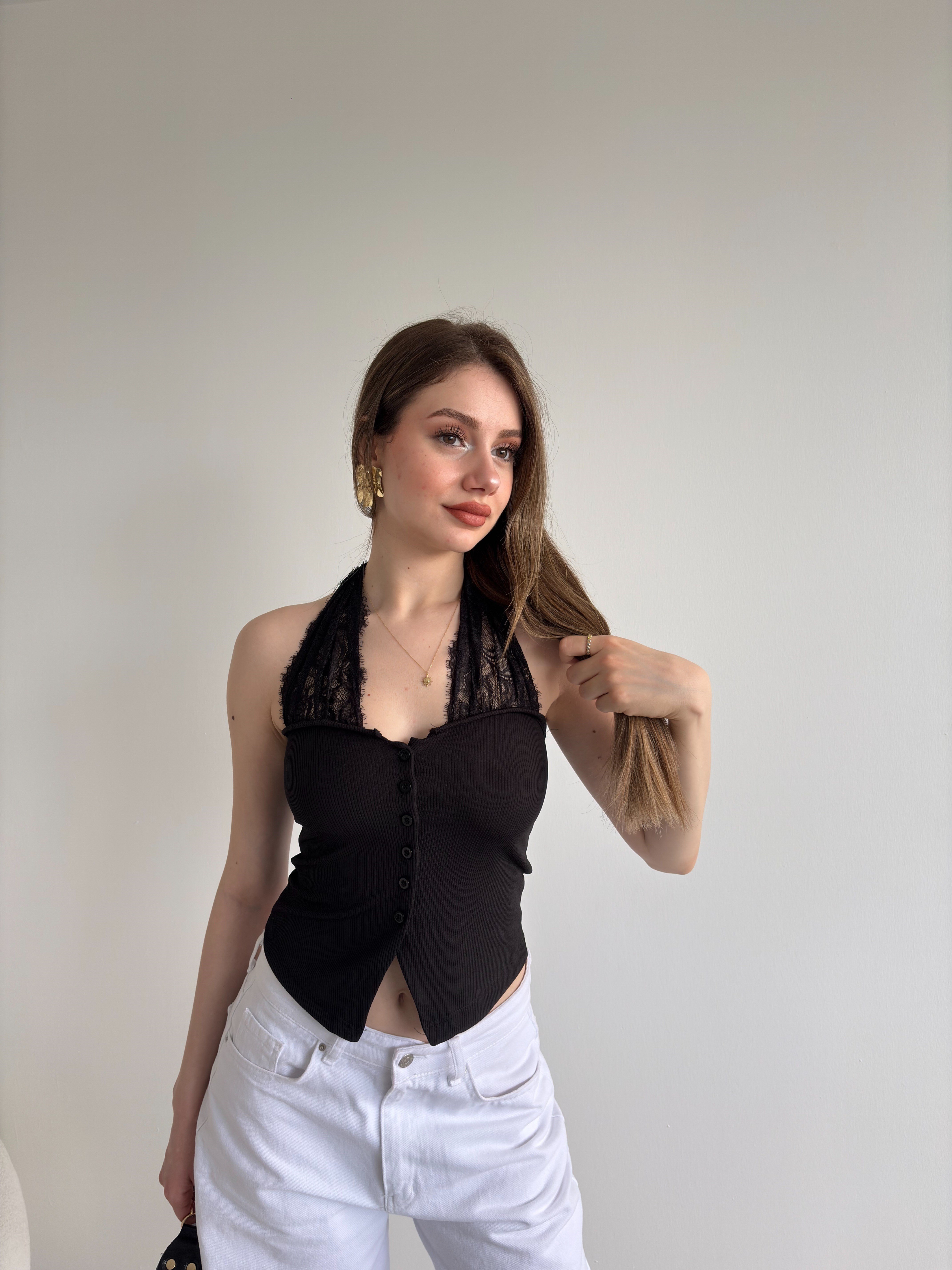 Dantel Askılı Karkorse Crop