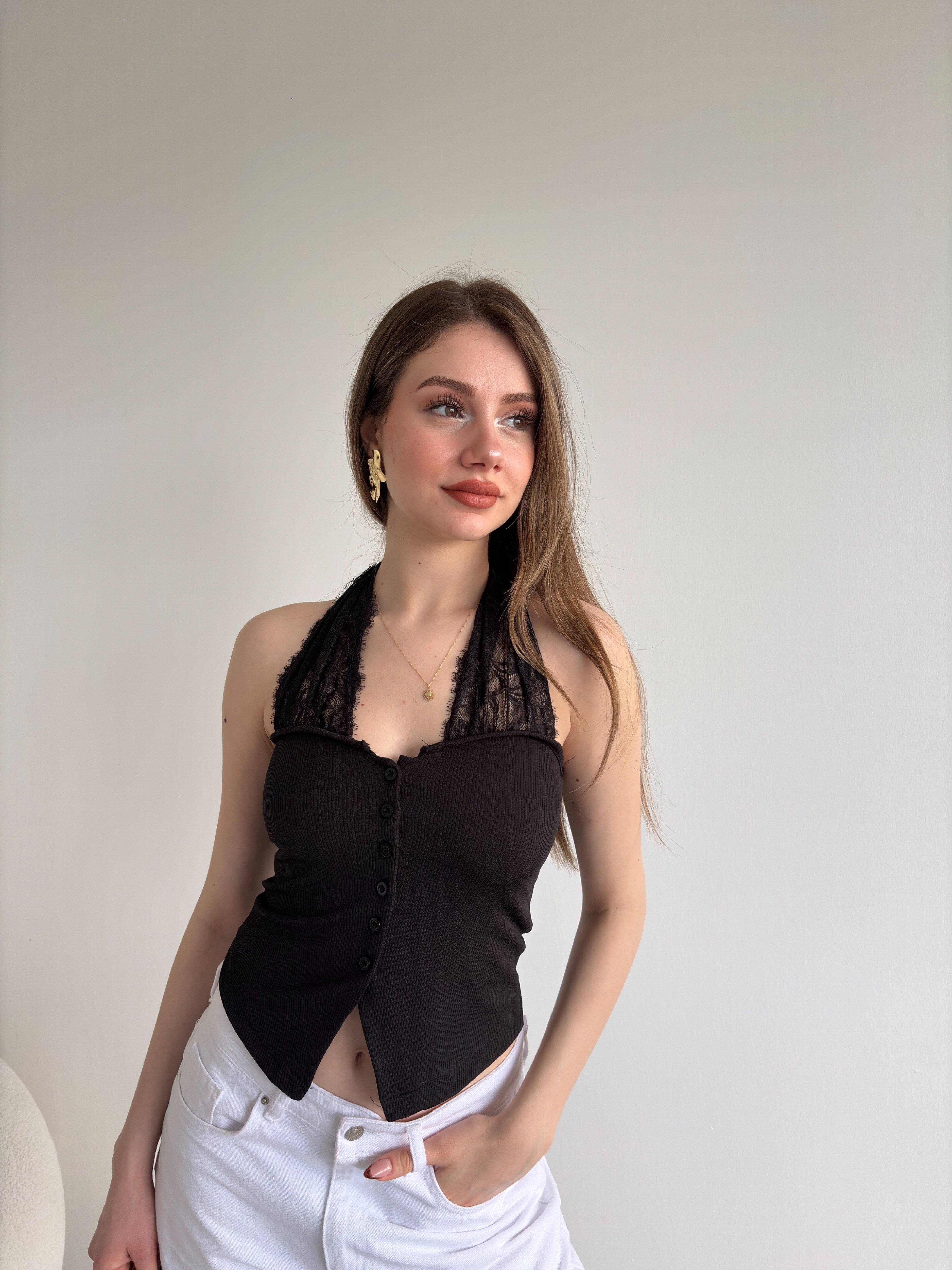 Dantel Askılı Karkorse Crop