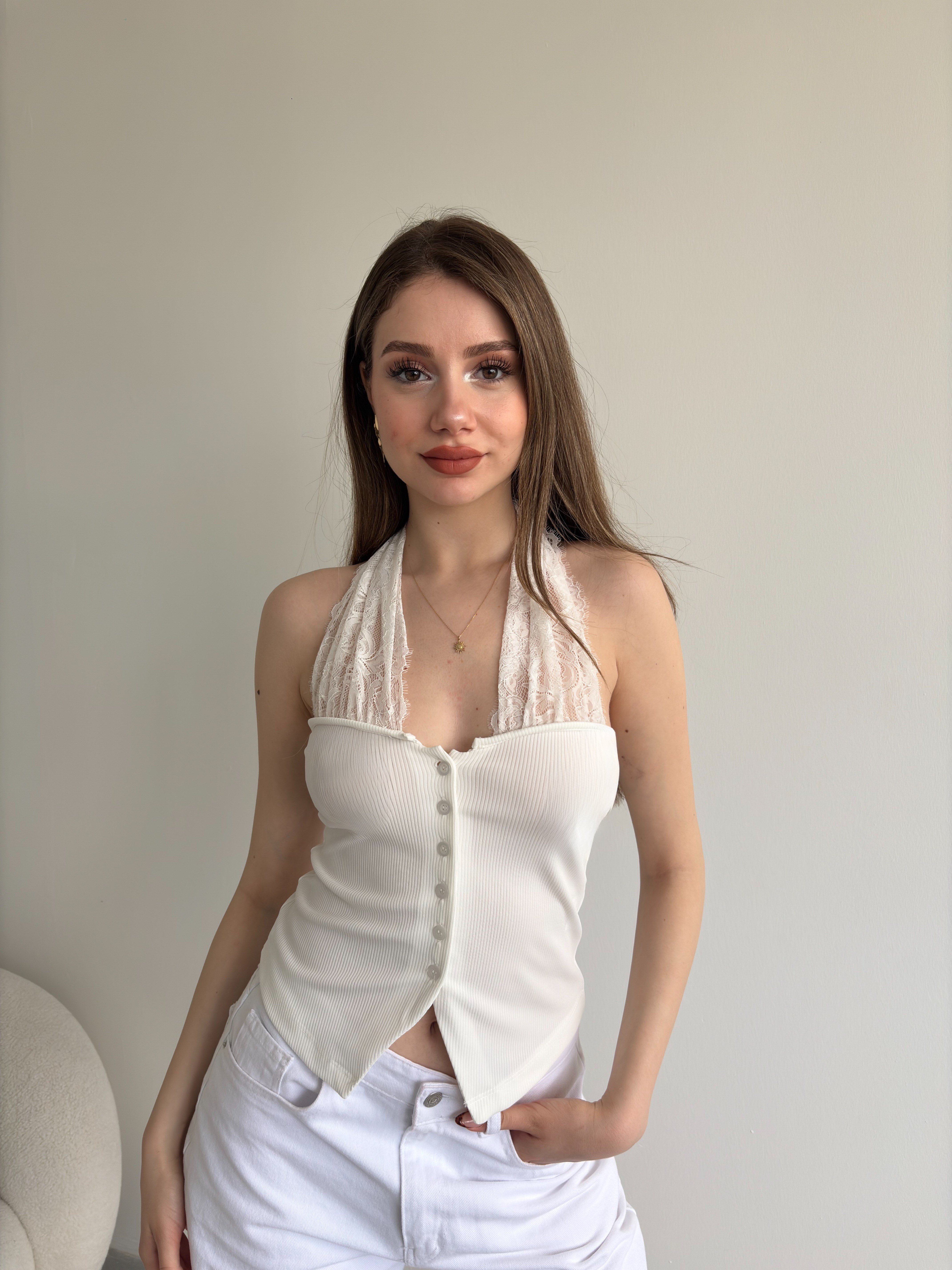 Dantel Askılı Karkorse Crop