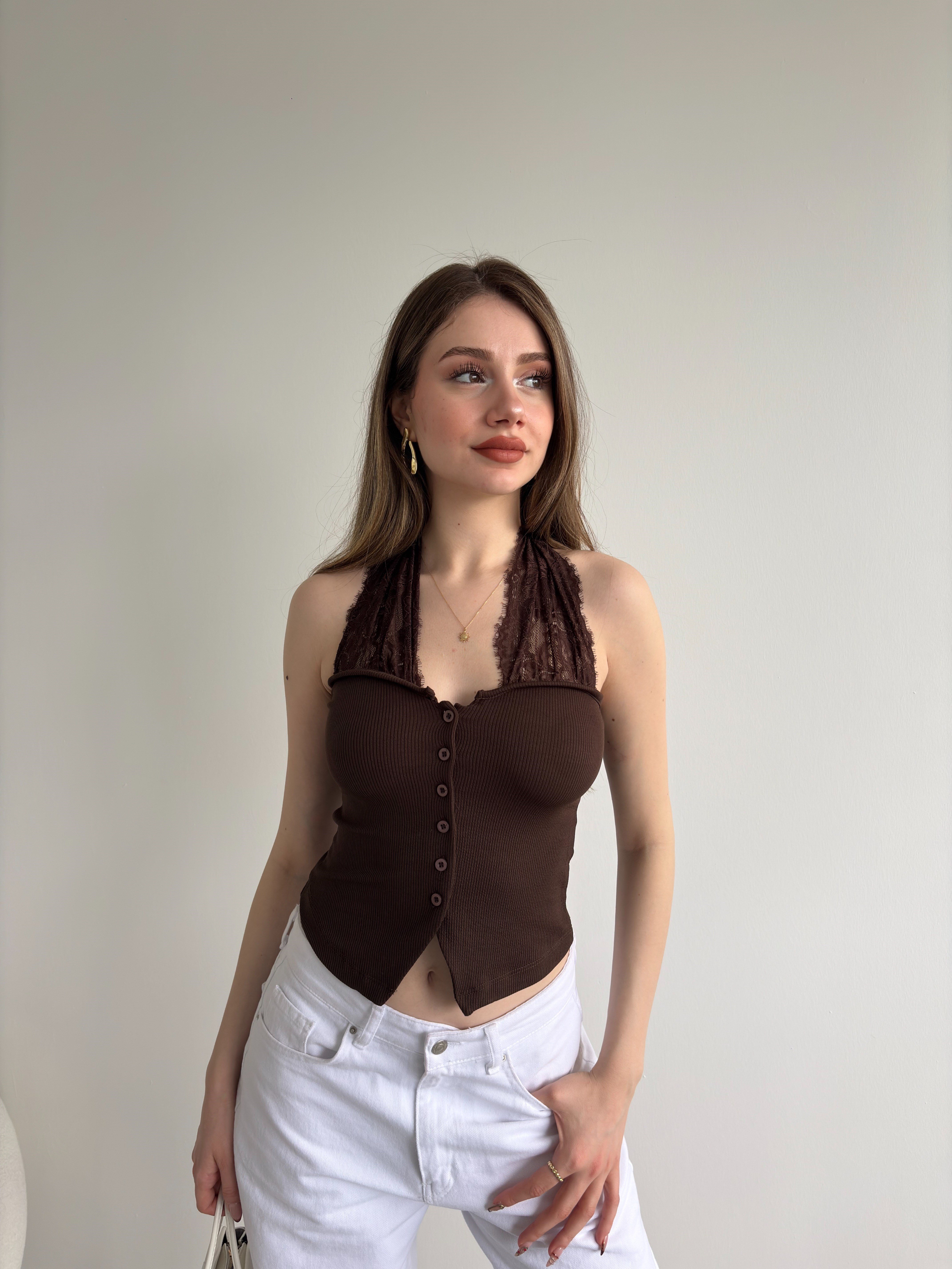 Dantel Askılı Karkorse Crop