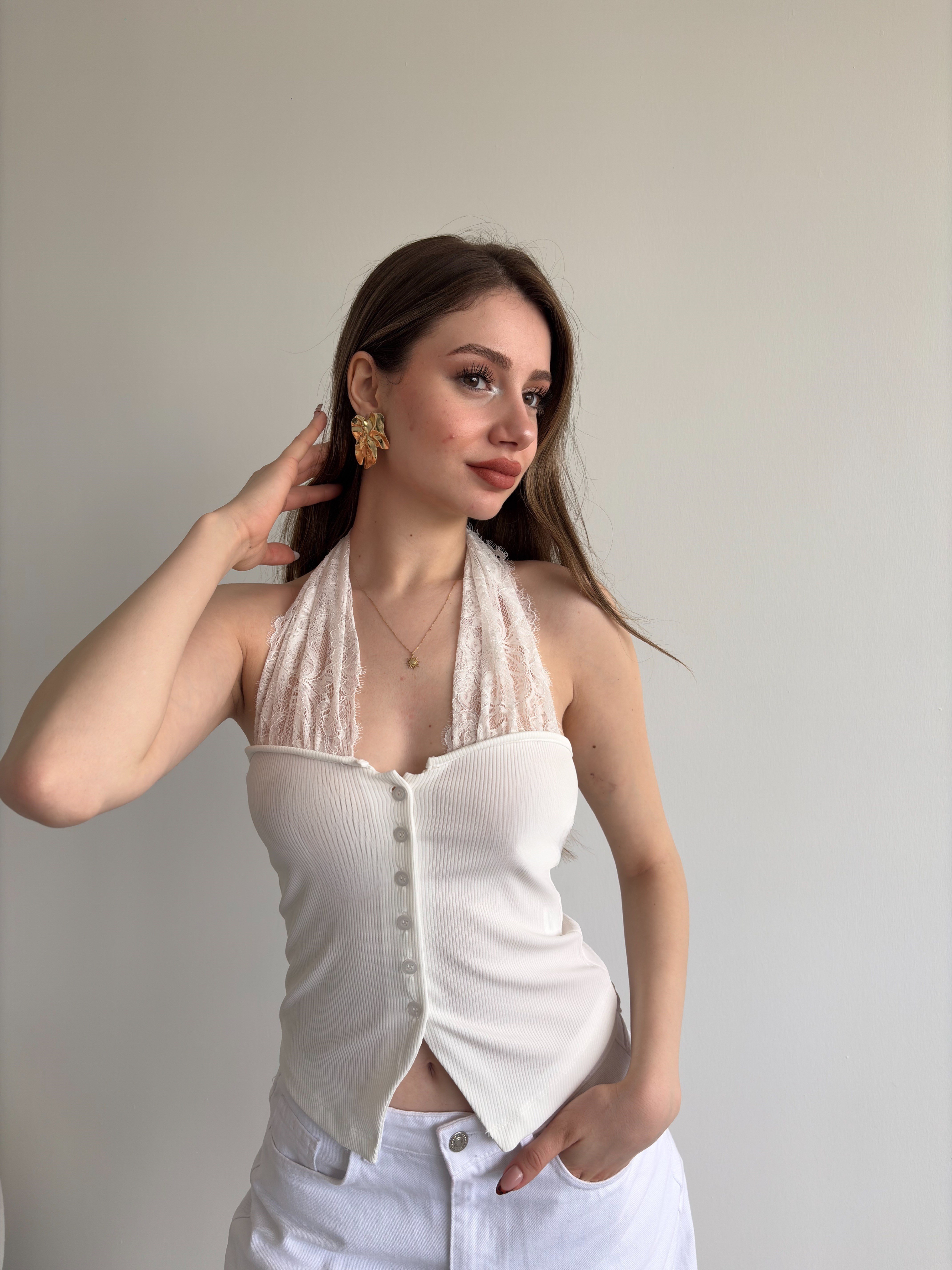 Dantel Askılı Karkorse Crop