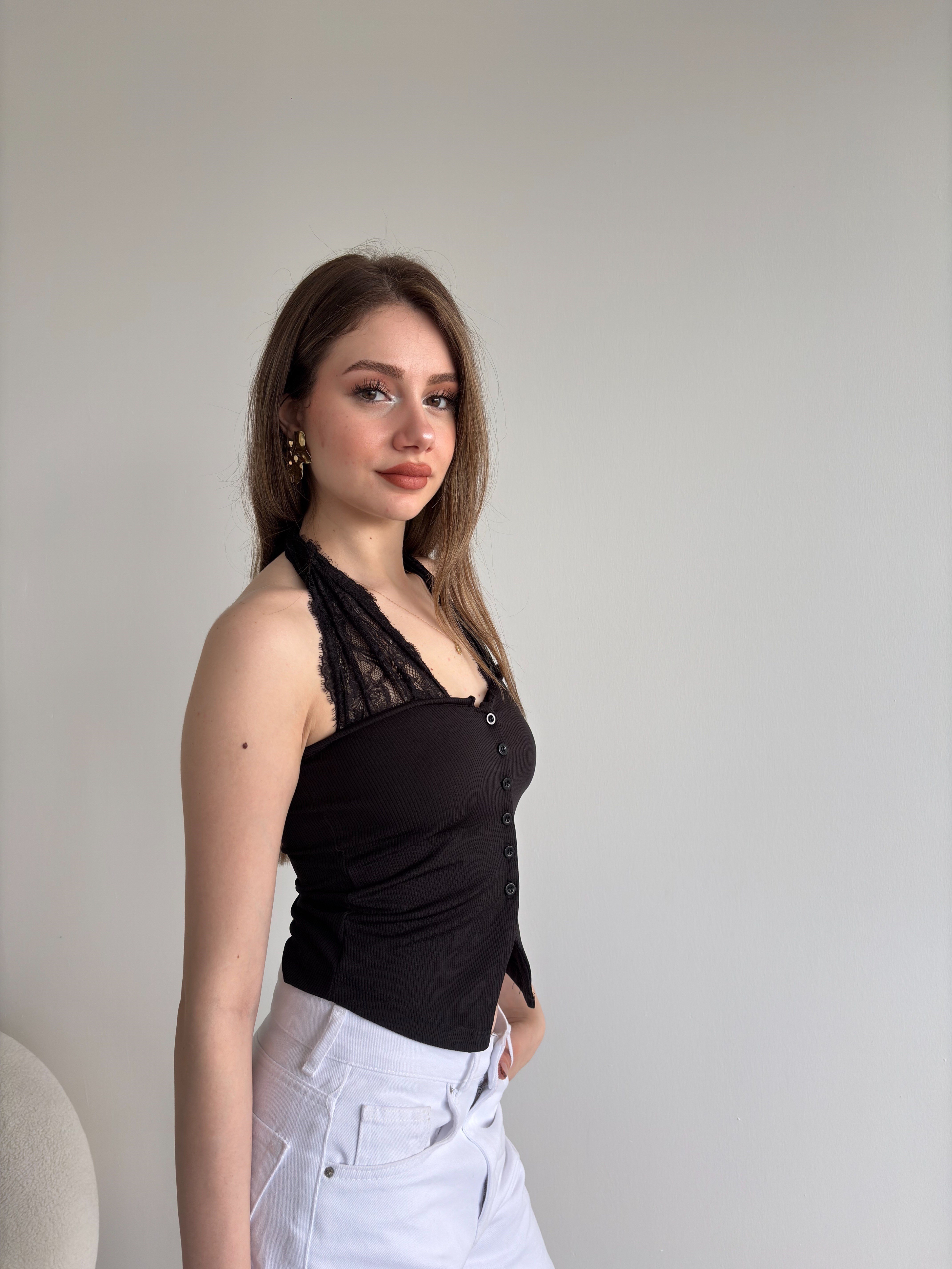 Dantel Askılı Karkorse Crop