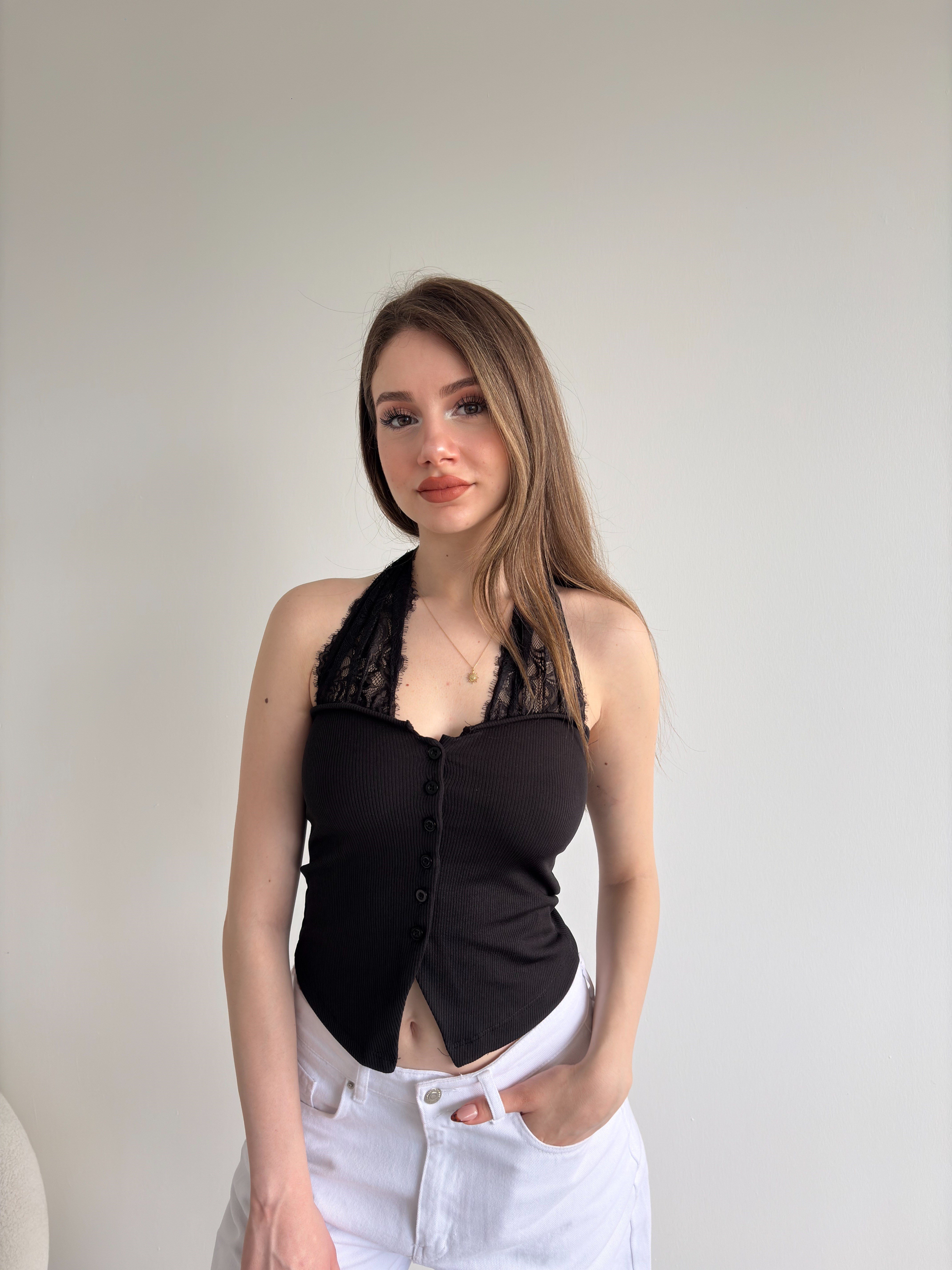 Dantel Askılı Karkorse Crop