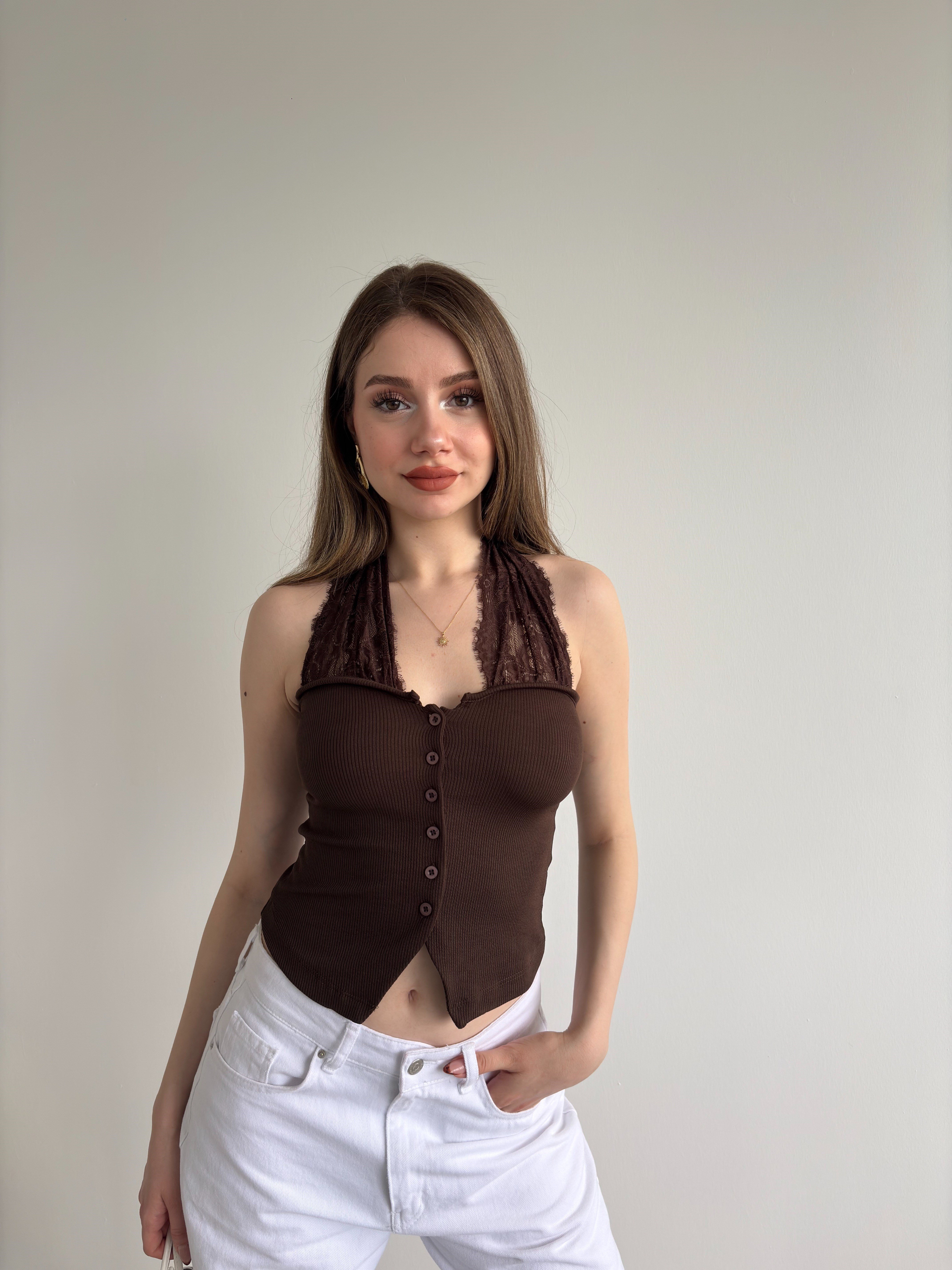 Dantel Askılı Karkorse Crop