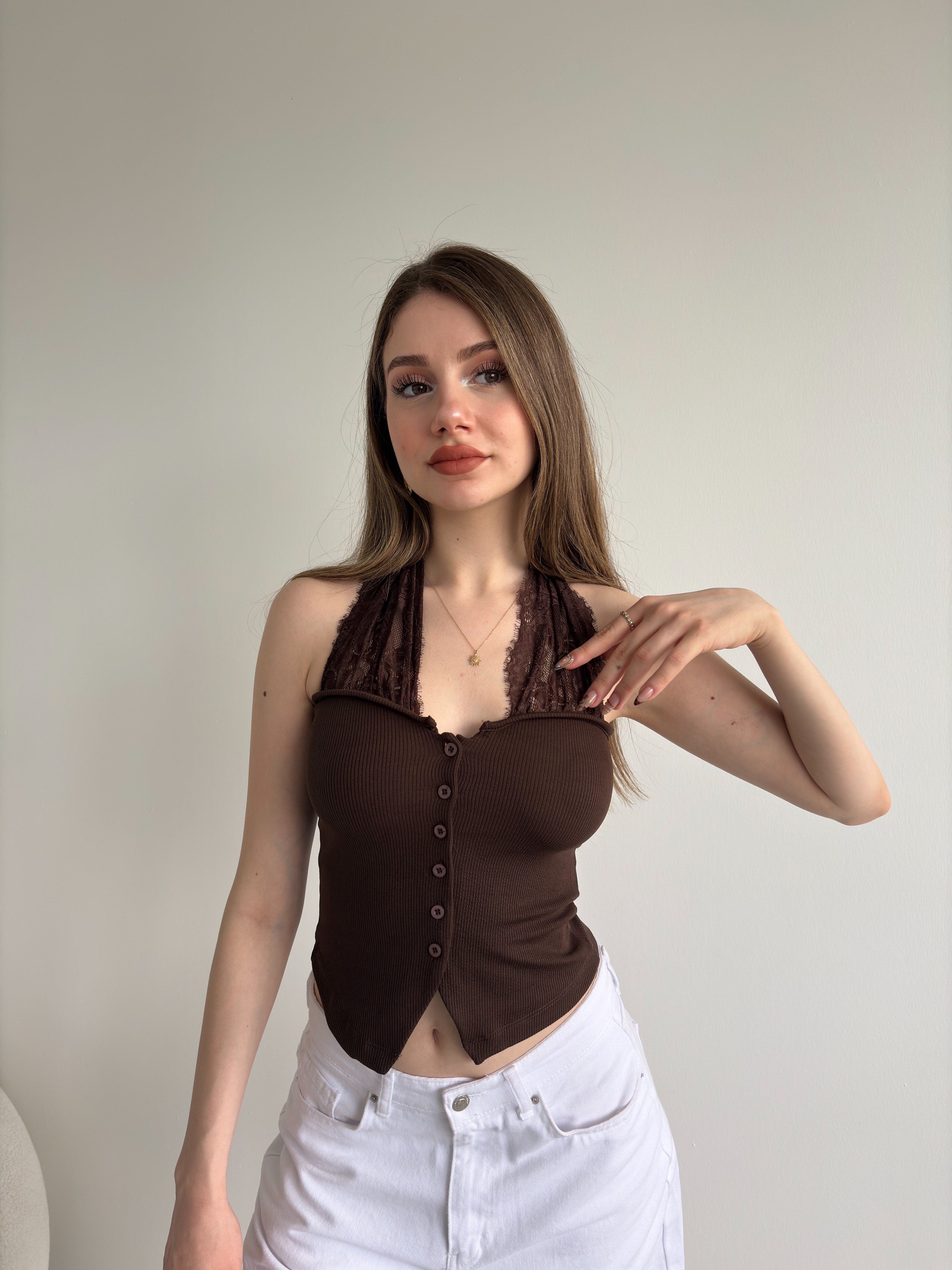 Dantel Askılı Karkorse Crop