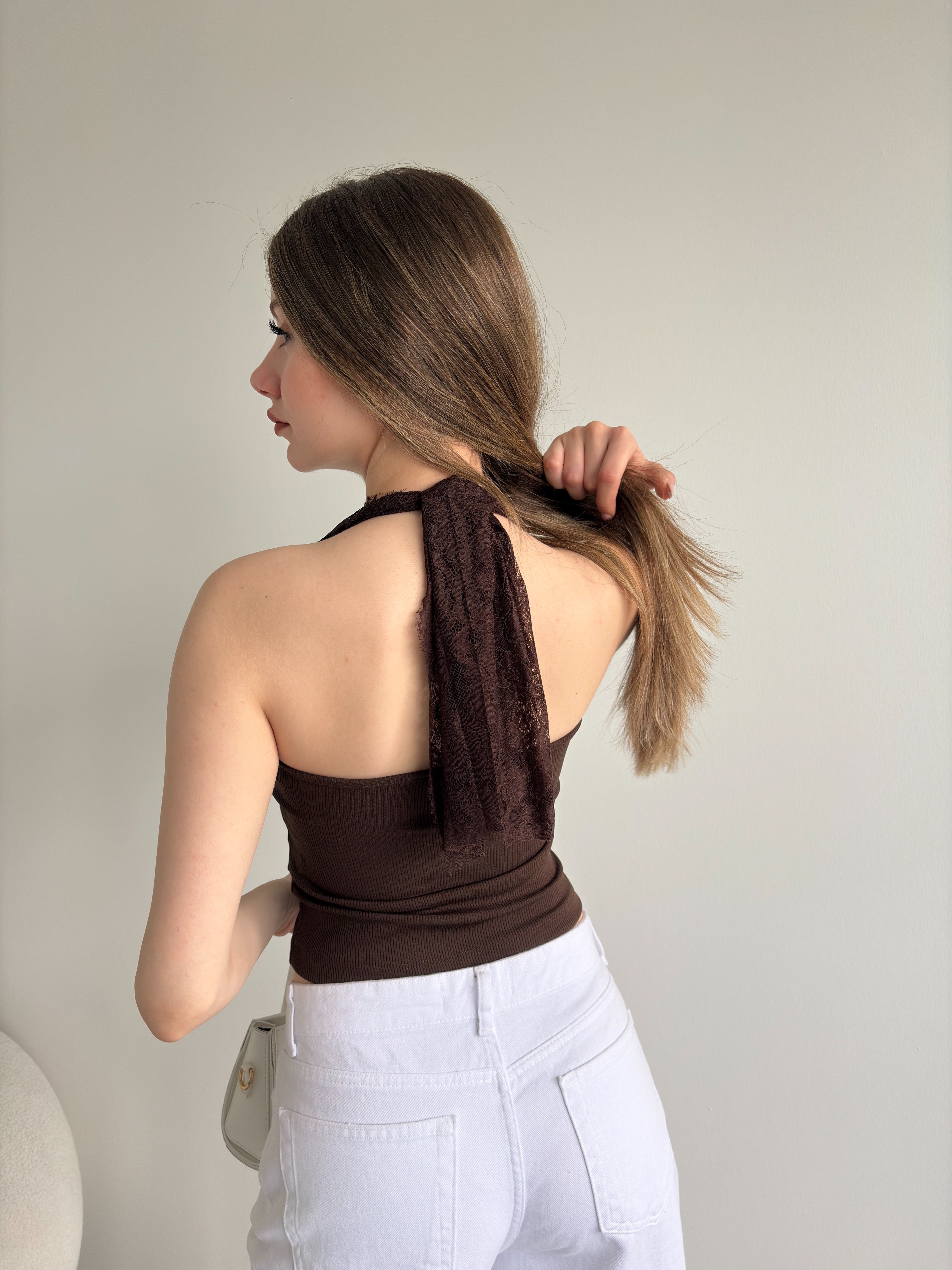 Dantel Askılı Karkorse Crop