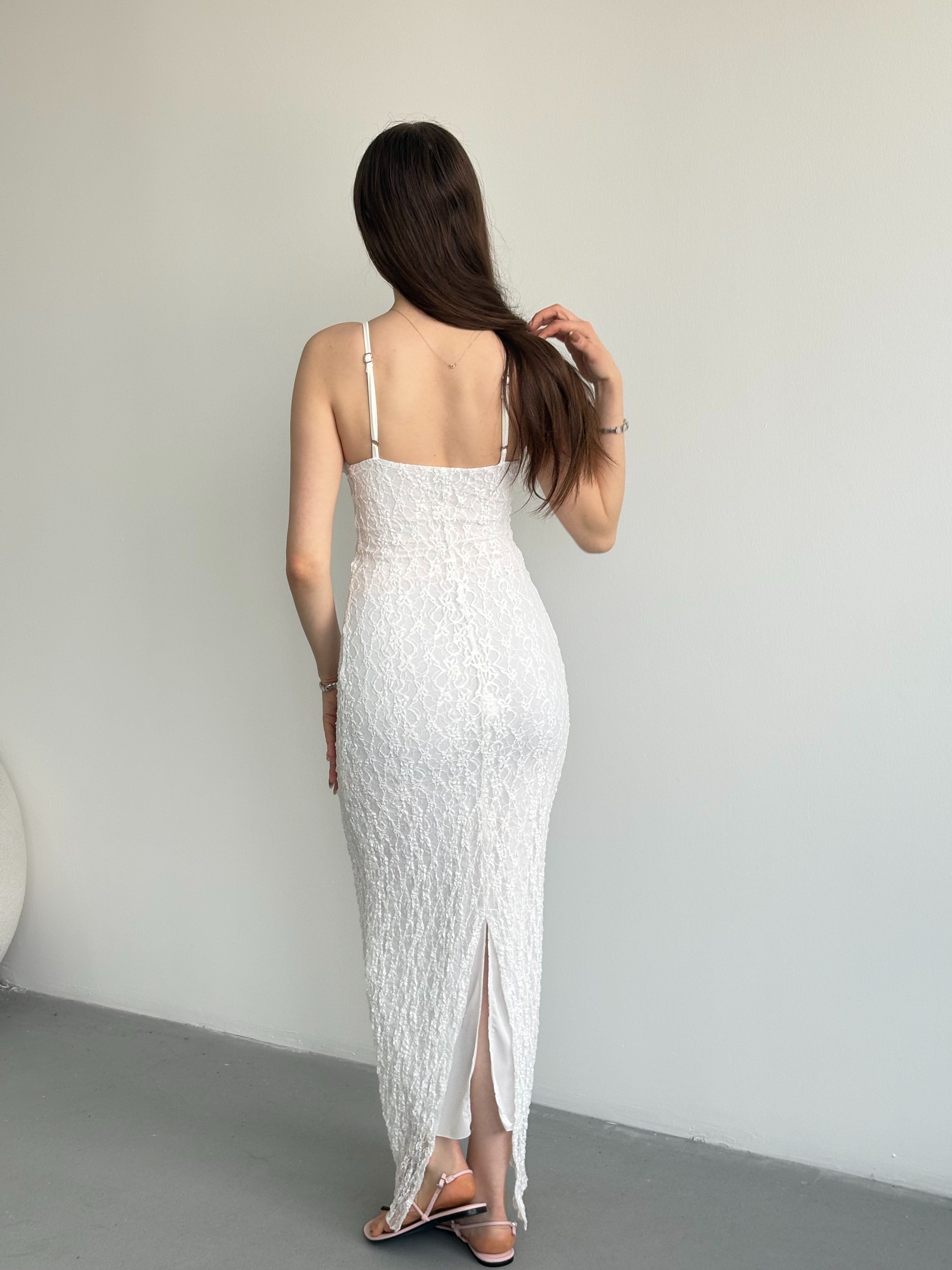 Dantel Askılı Uzun Elbise