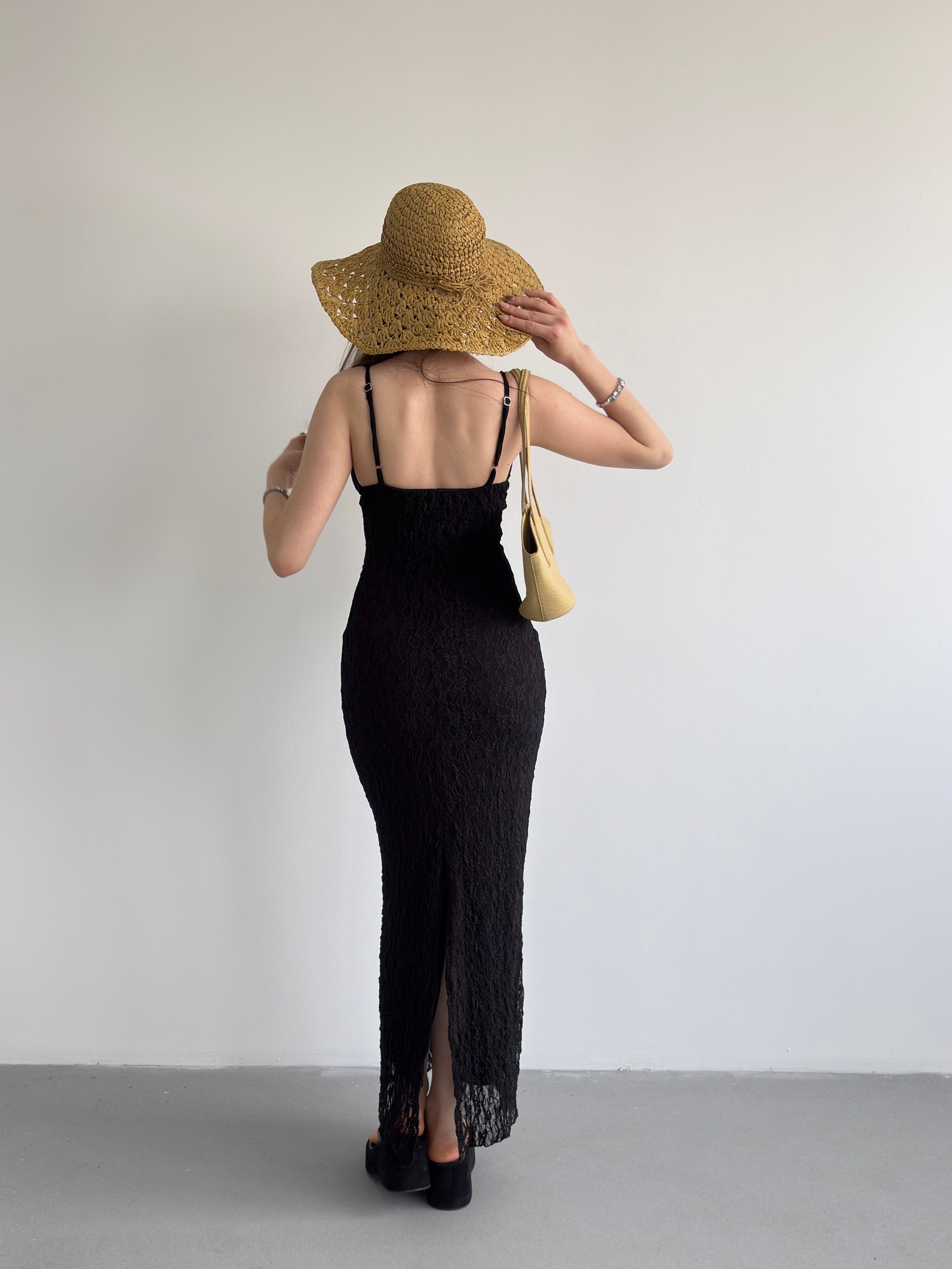 Dantel Askılı Uzun Elbise