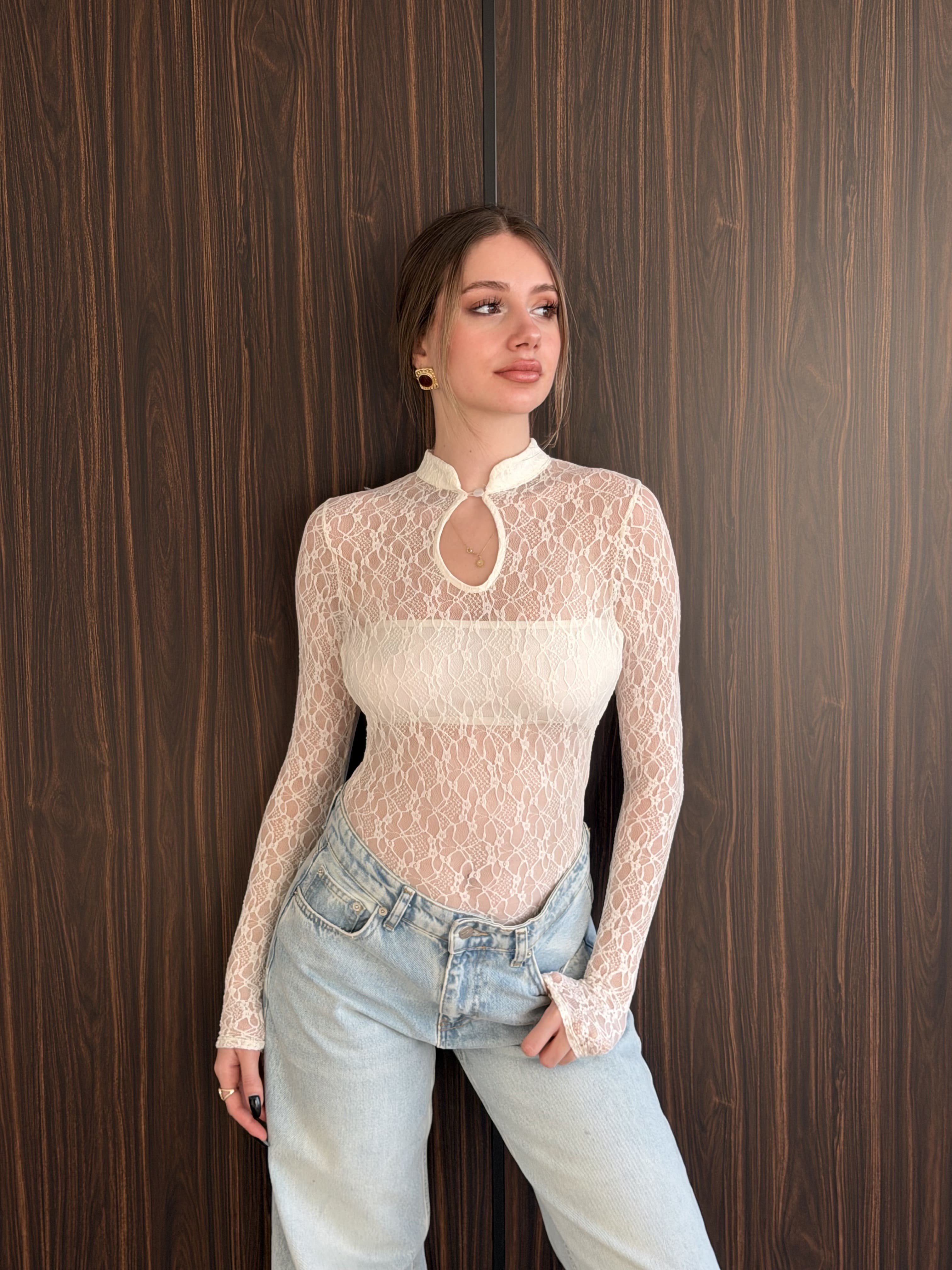 Dantel Sırt Dekolte Bodysuit