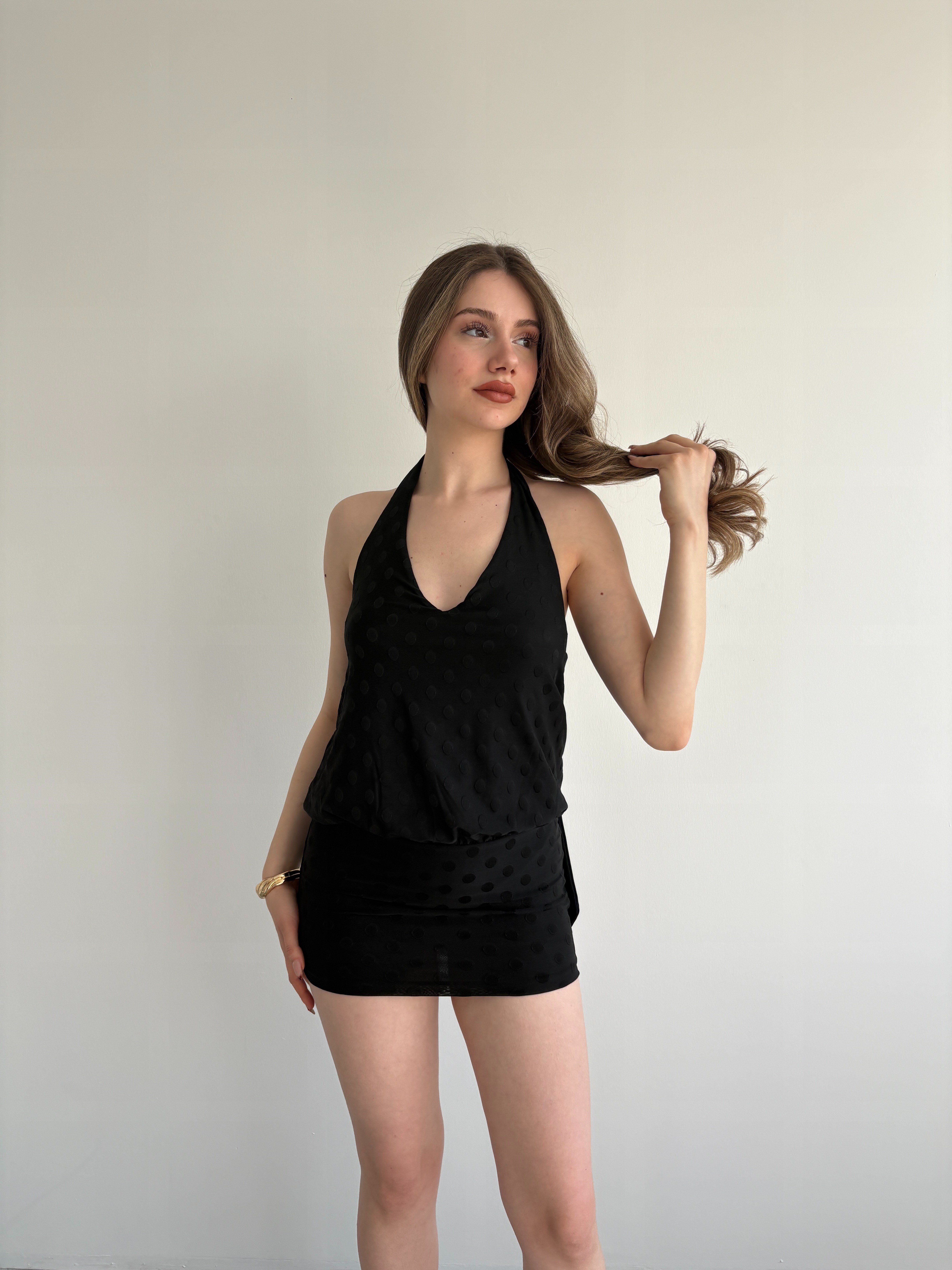 Desenli Halter Elbise