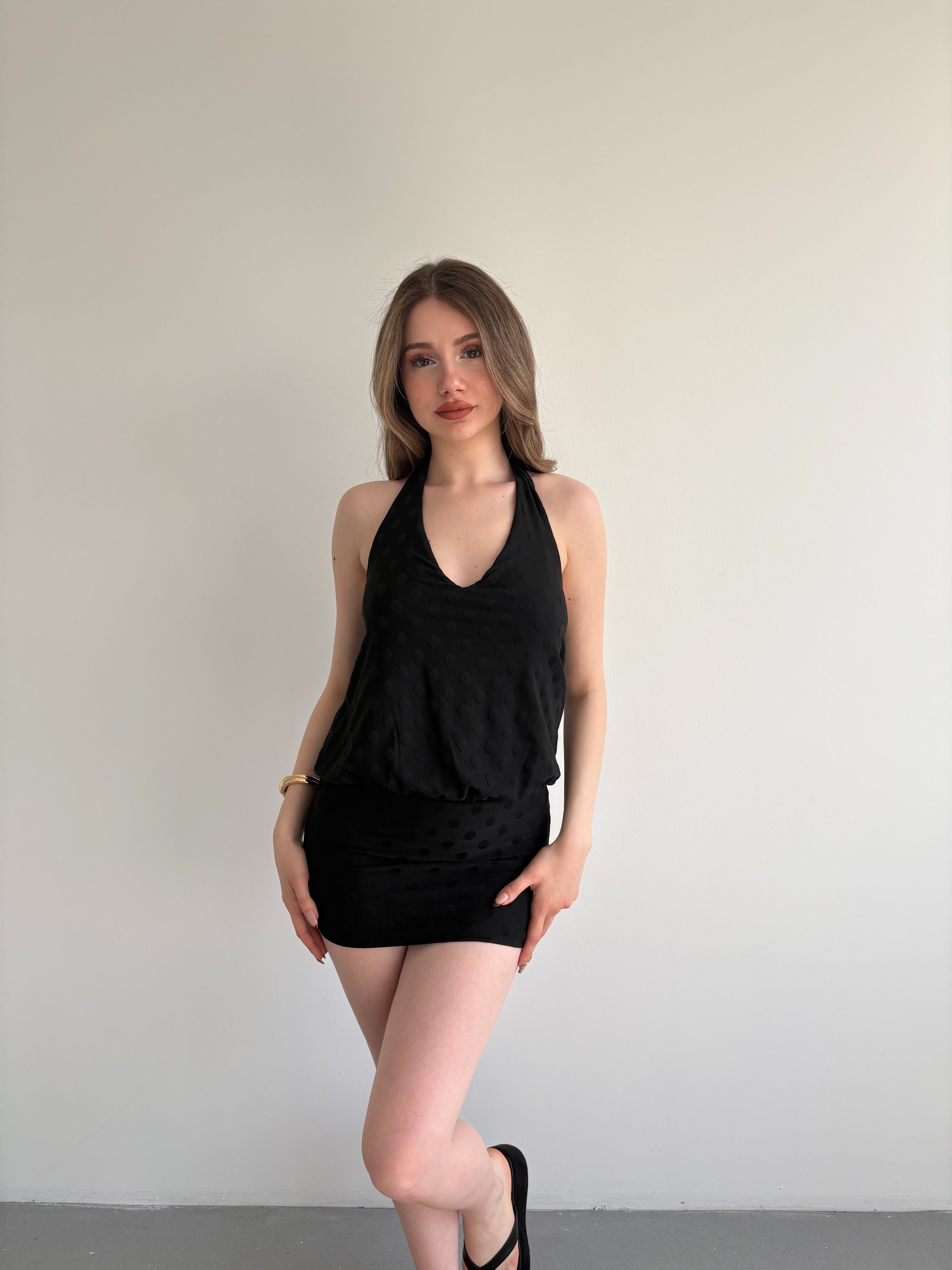 Desenli Halter Elbise
