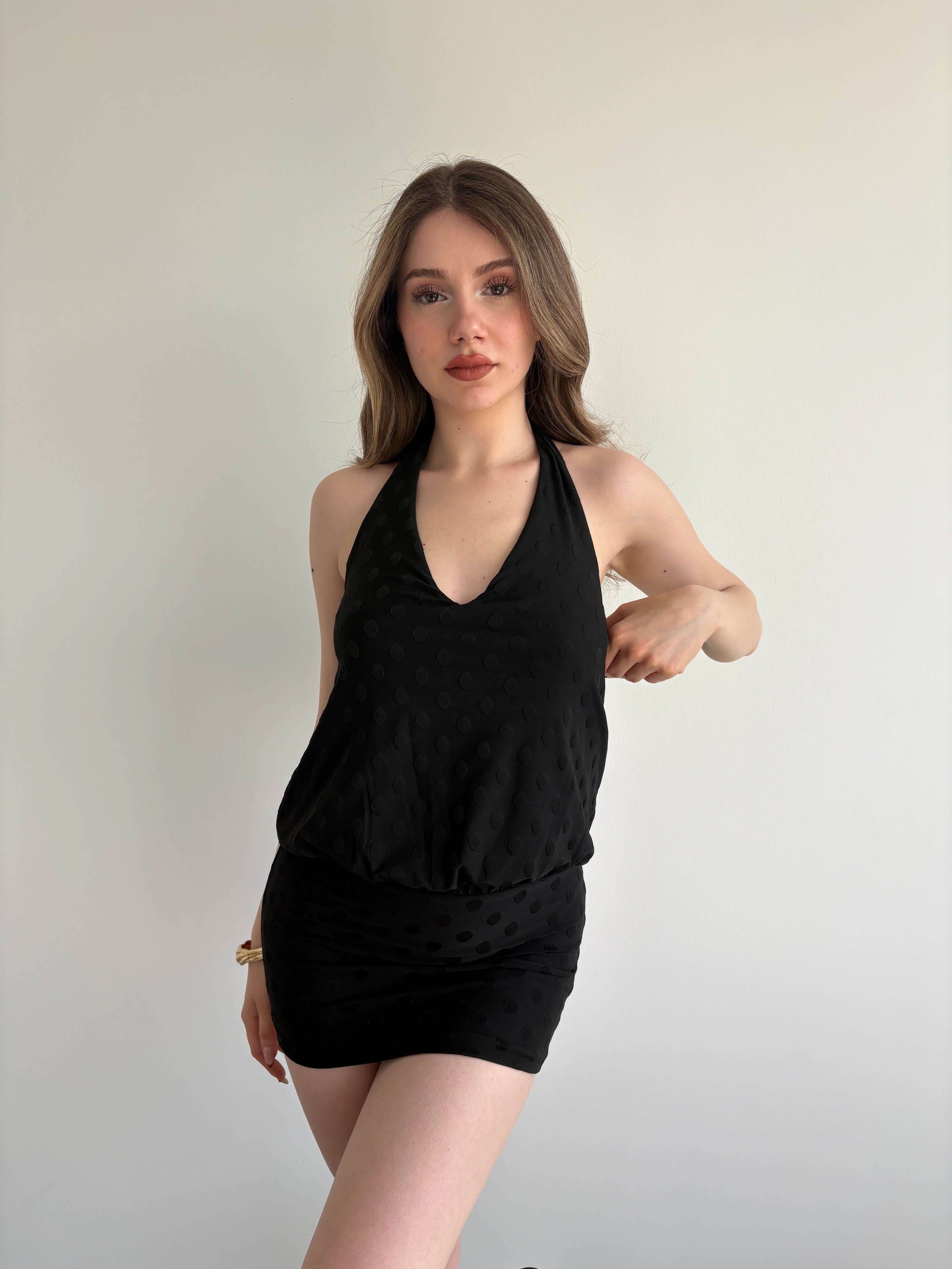 Desenli Halter Elbise