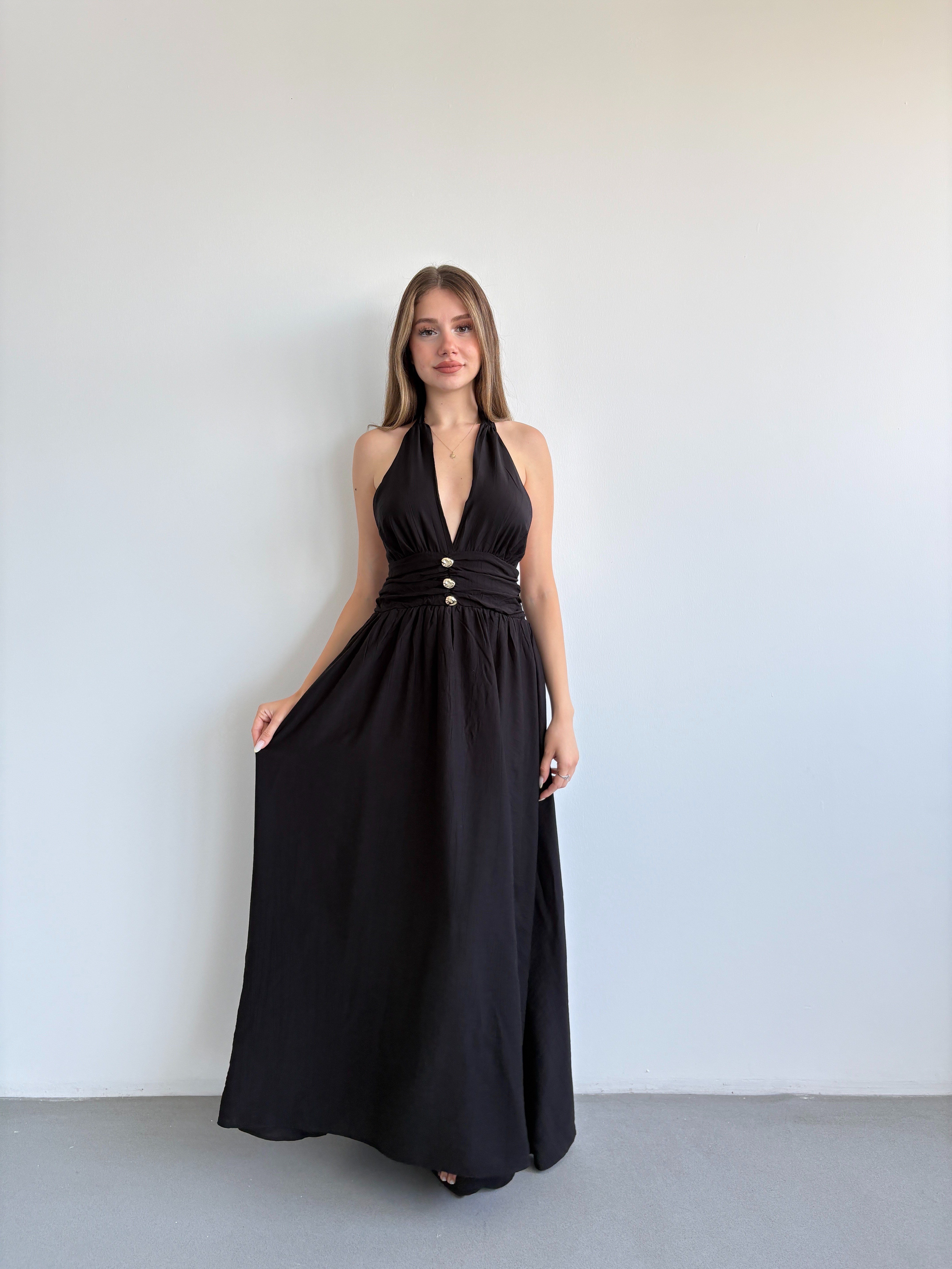 Düğme Halter Çilek Elbise