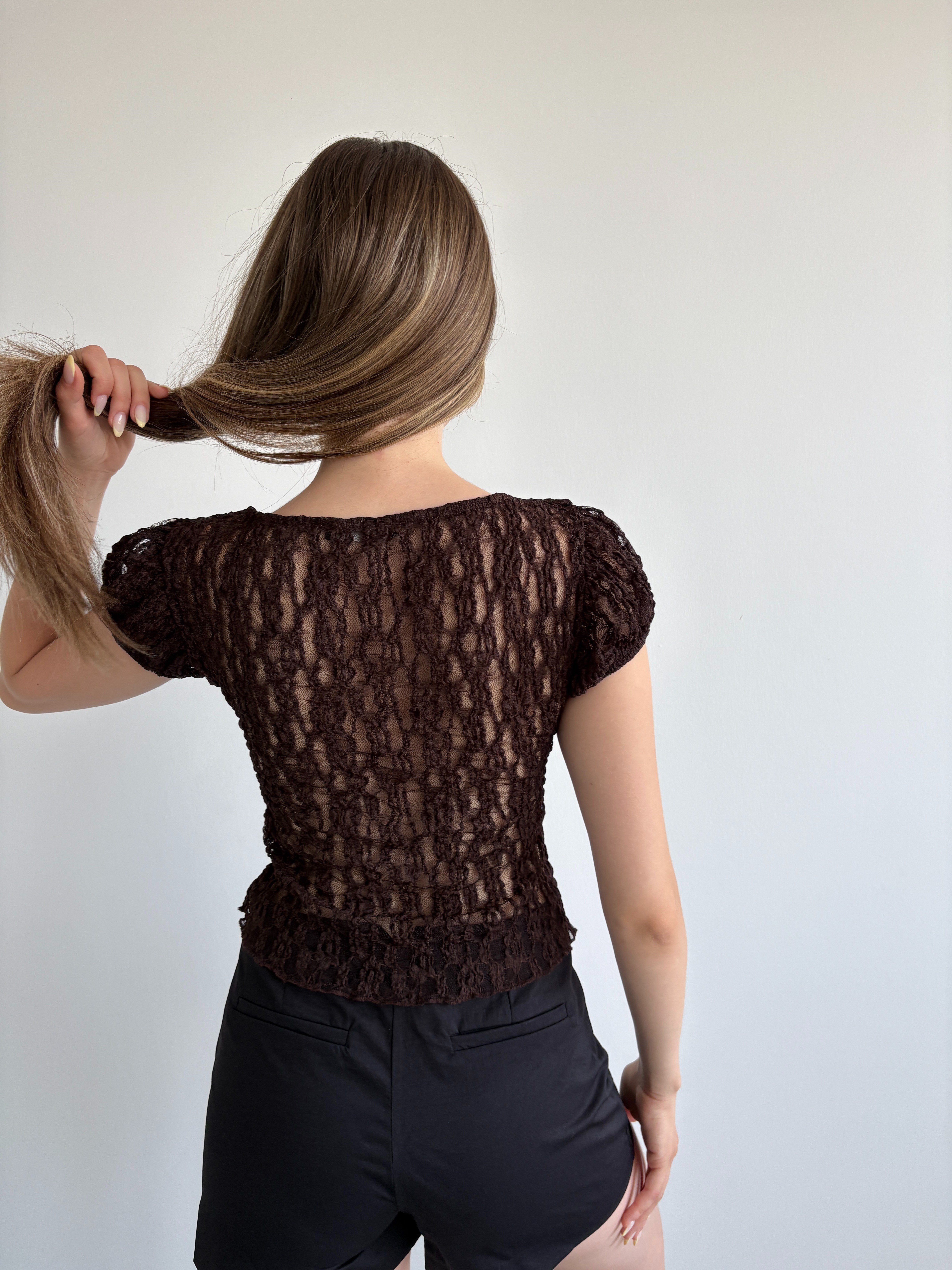 Düğmeli Dantel Crop