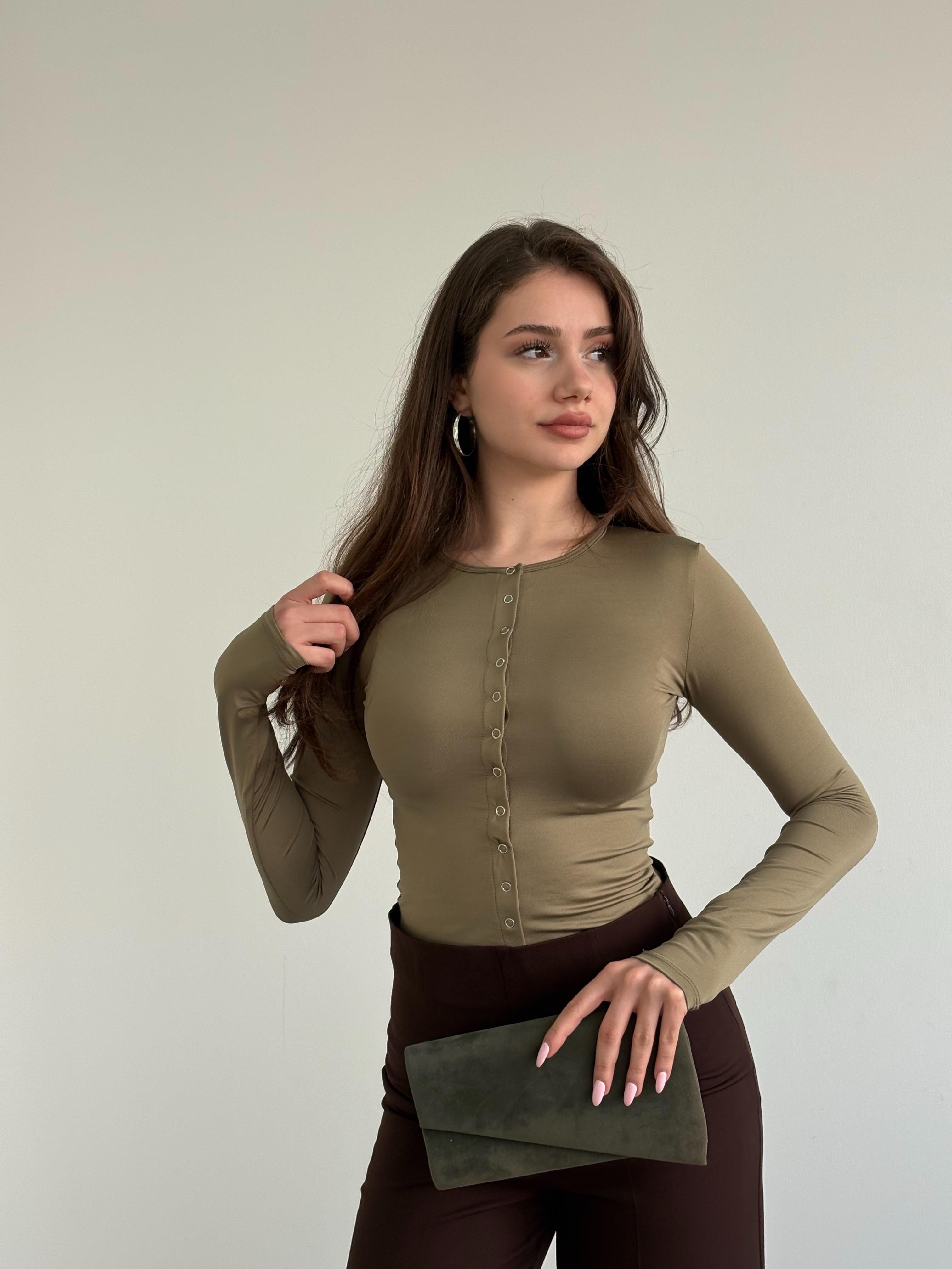 Düğmeli Poliamid Crop