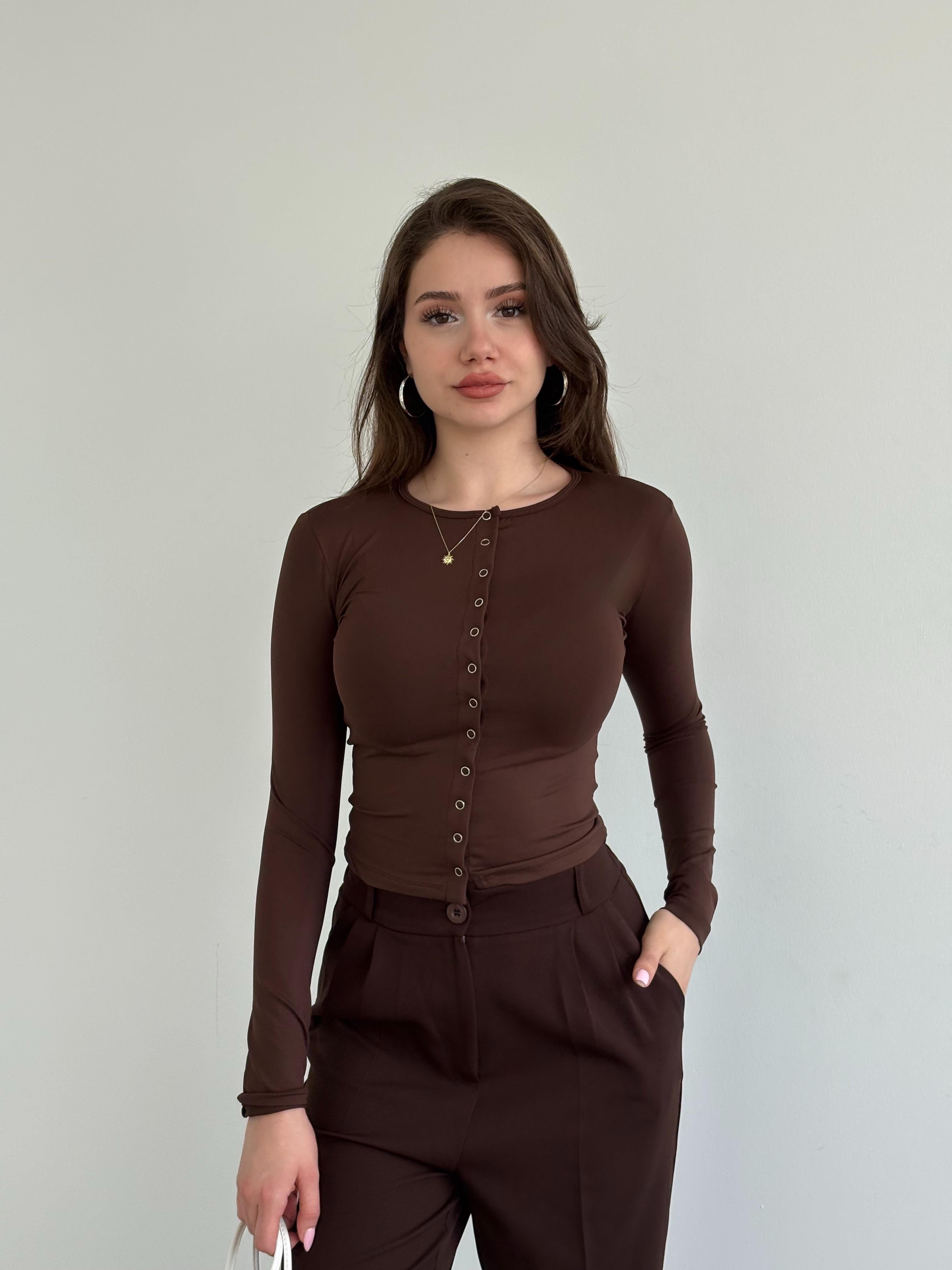 Düğmeli Poliamid Crop