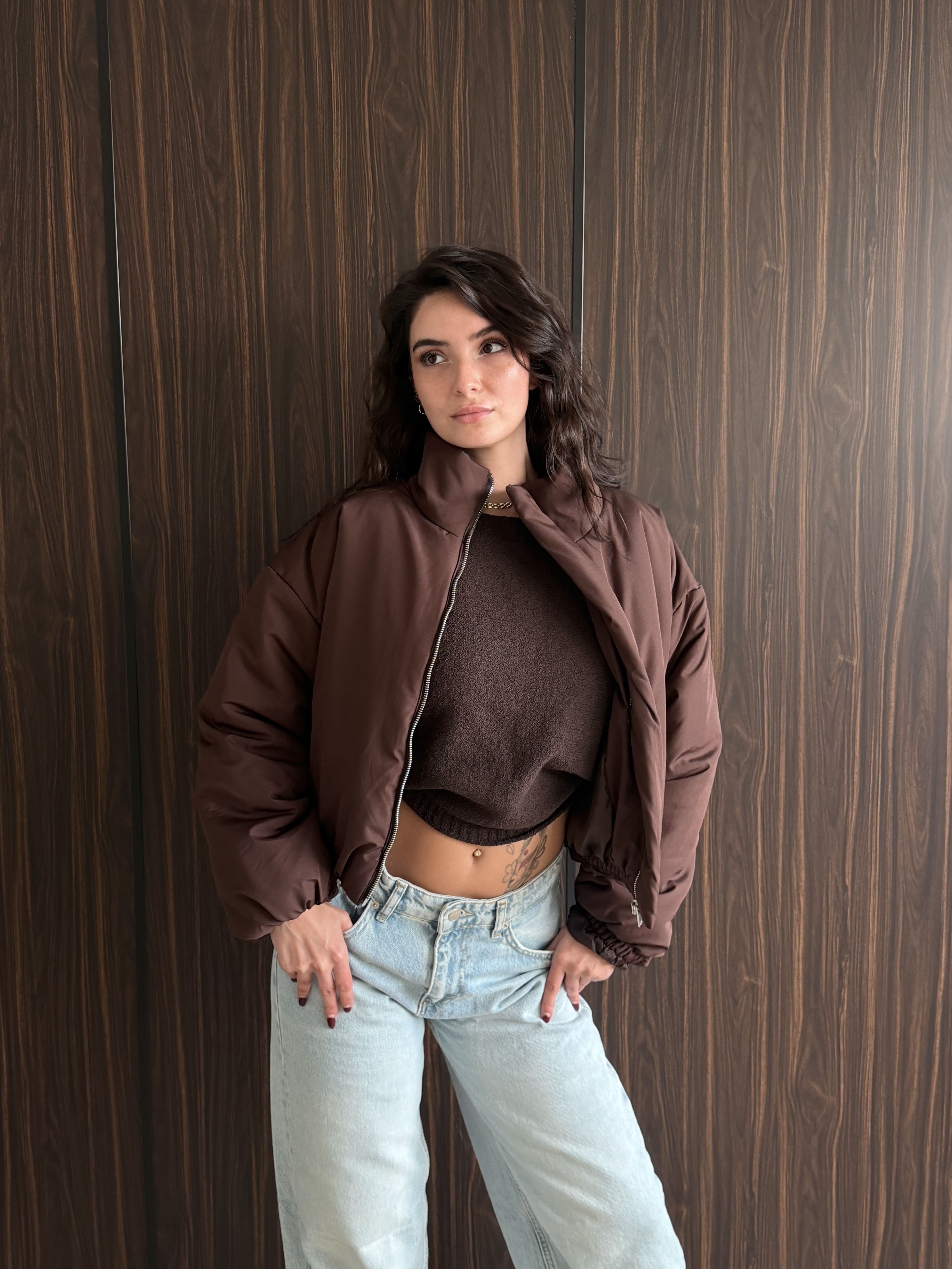 Fermuarlı Crop Mont