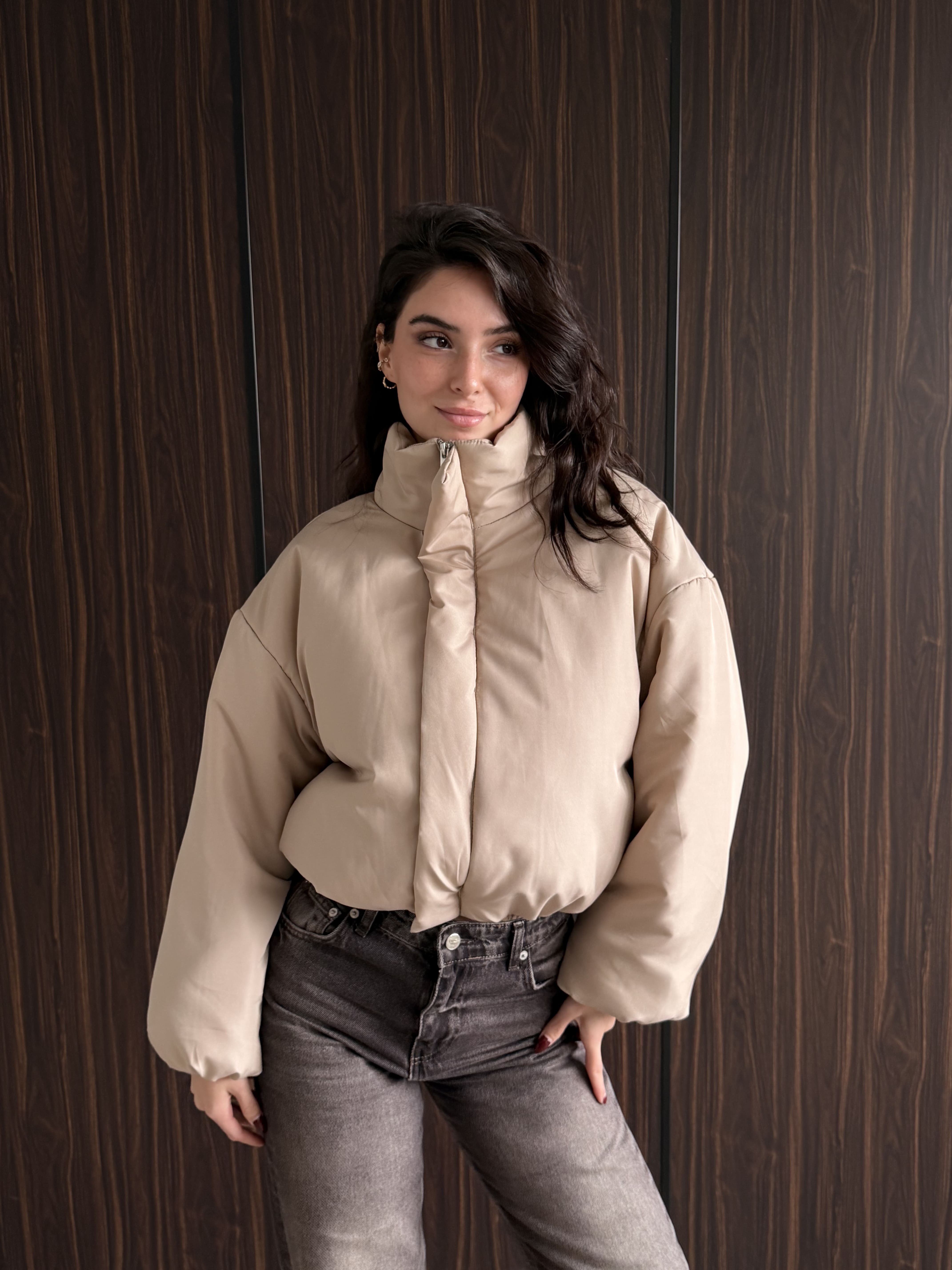 Fermuarlı Crop Mont