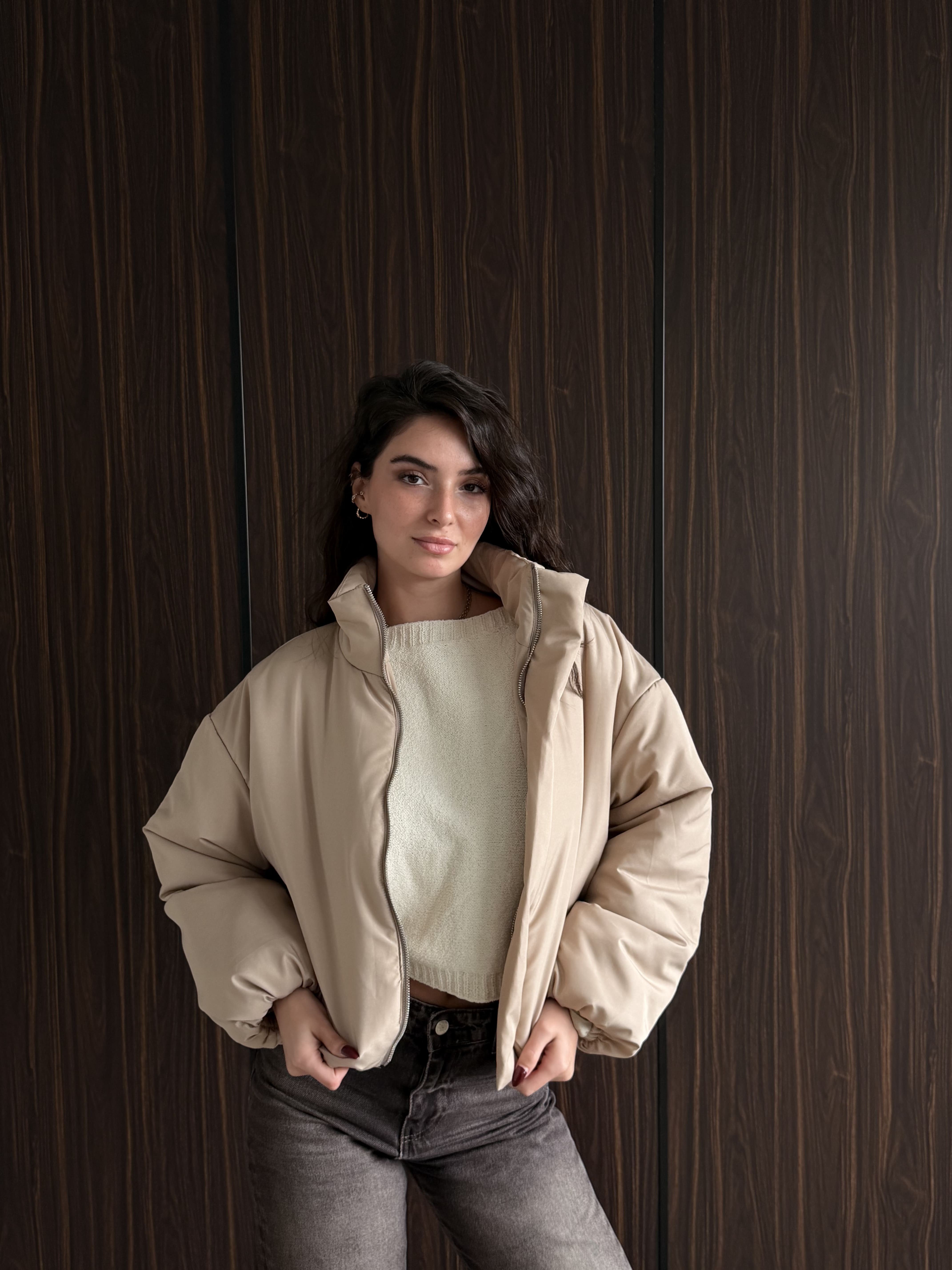 Fermuarlı Crop Mont