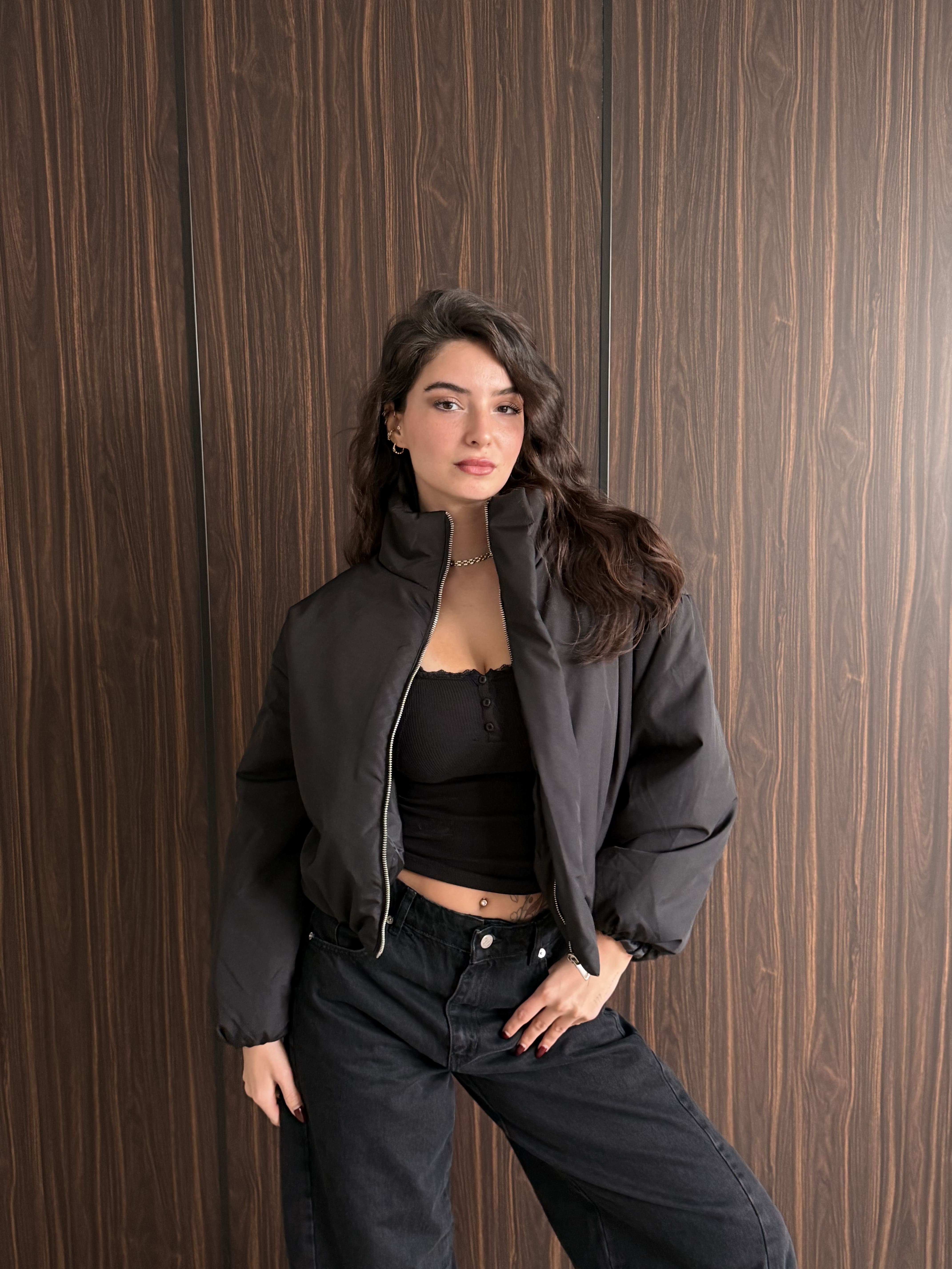Fermuarlı Crop Mont