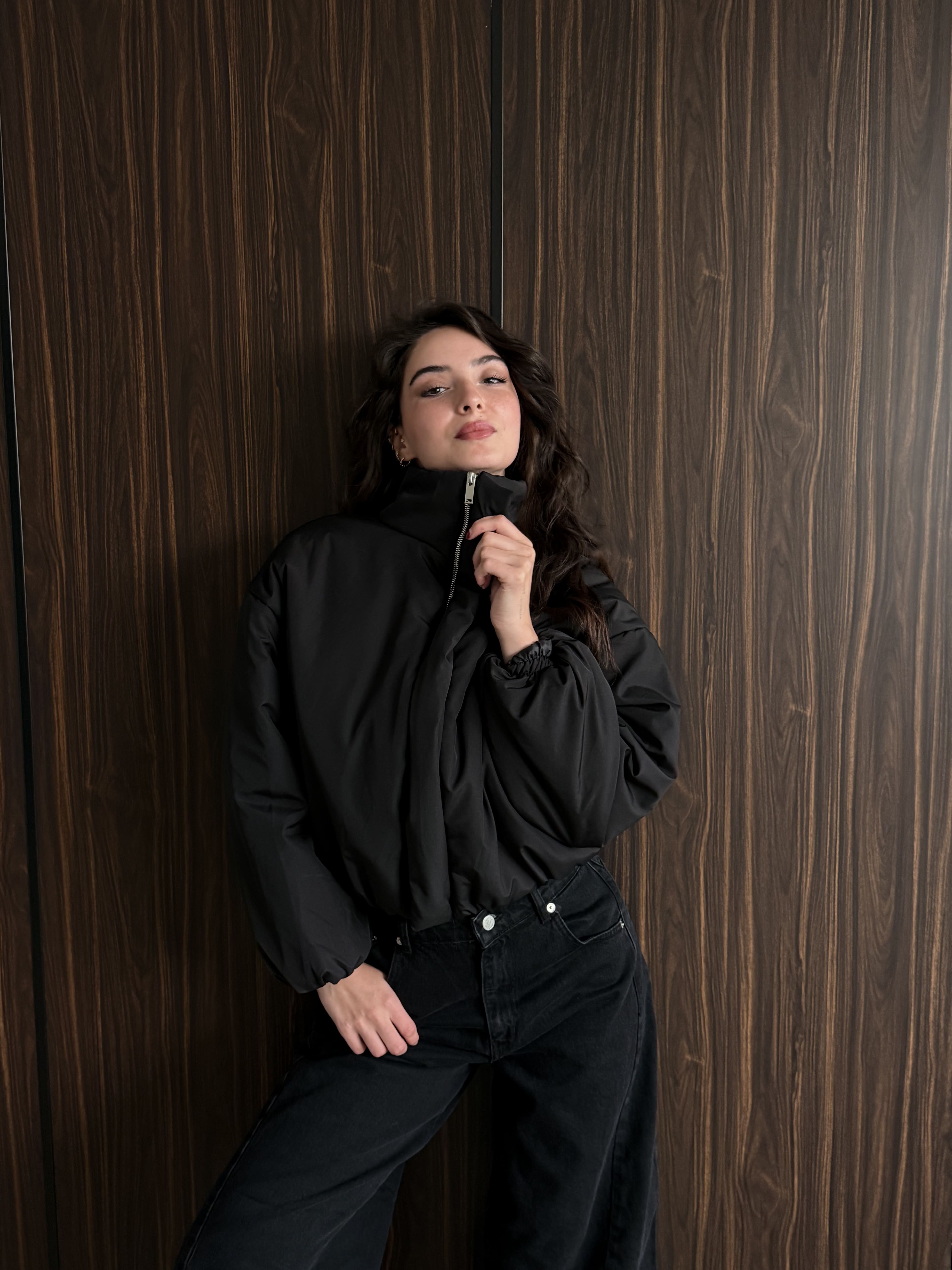 Fermuarlı Crop Mont