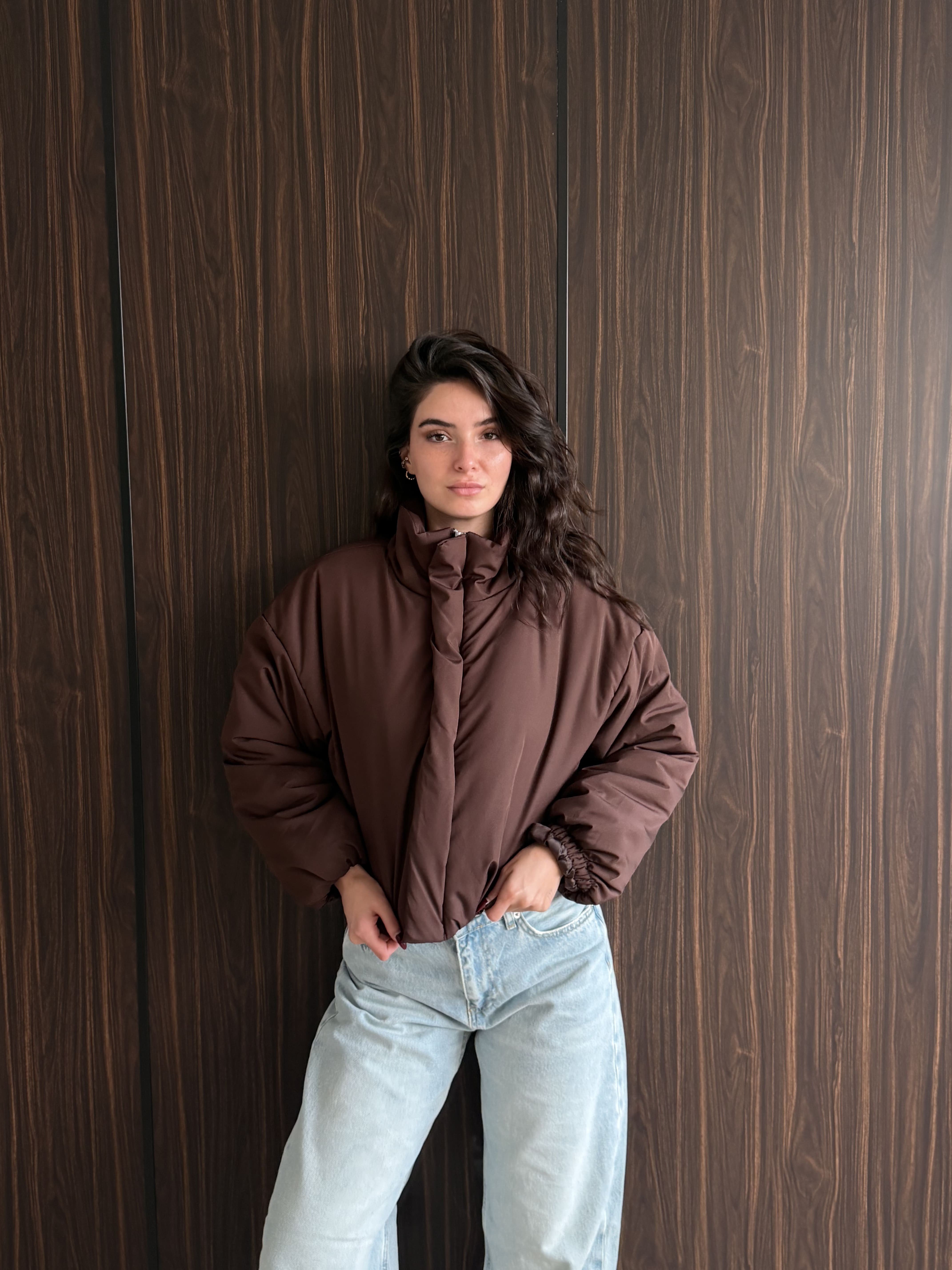 Fermuarlı Crop Mont