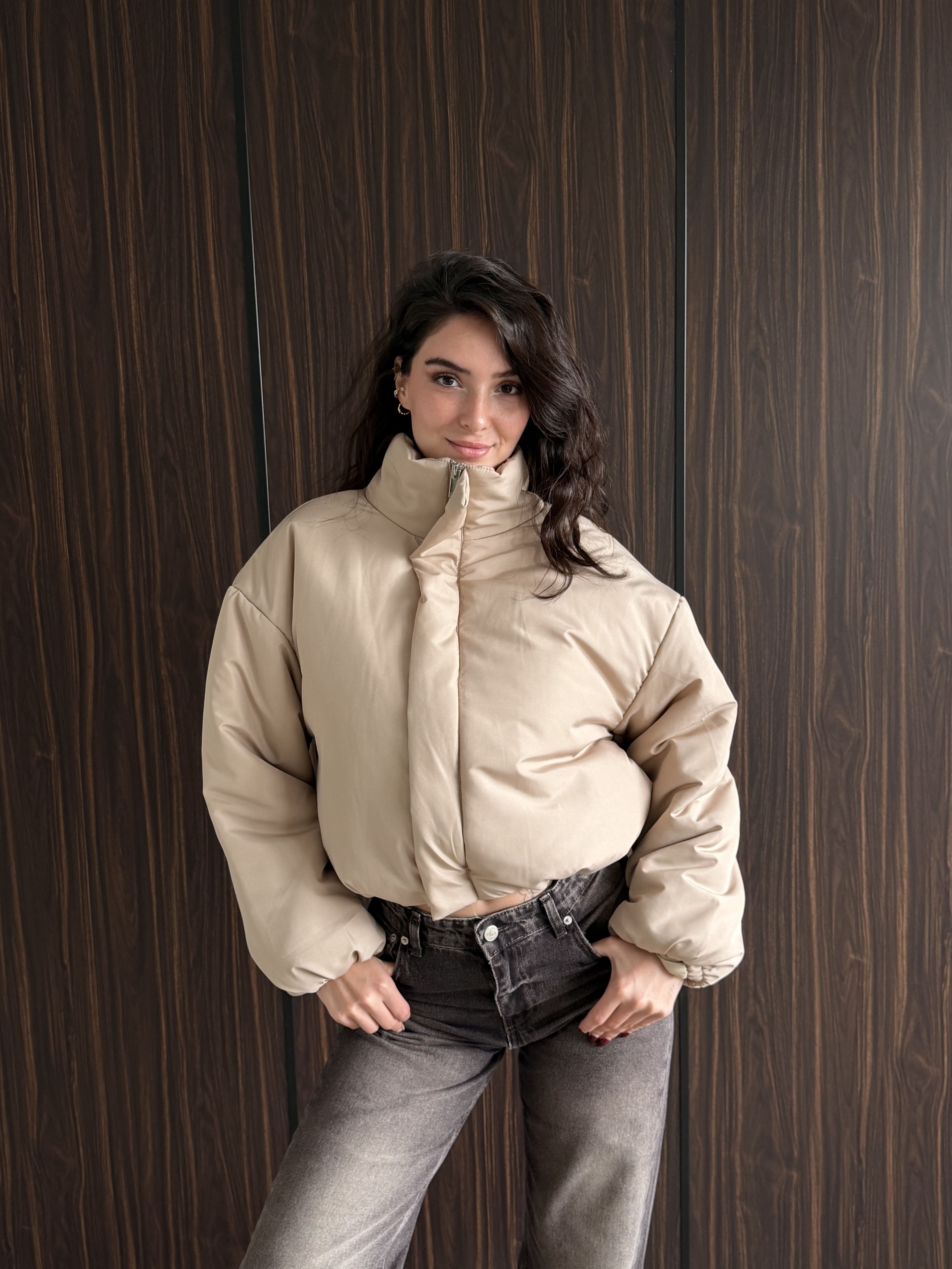 Fermuarlı Crop Mont