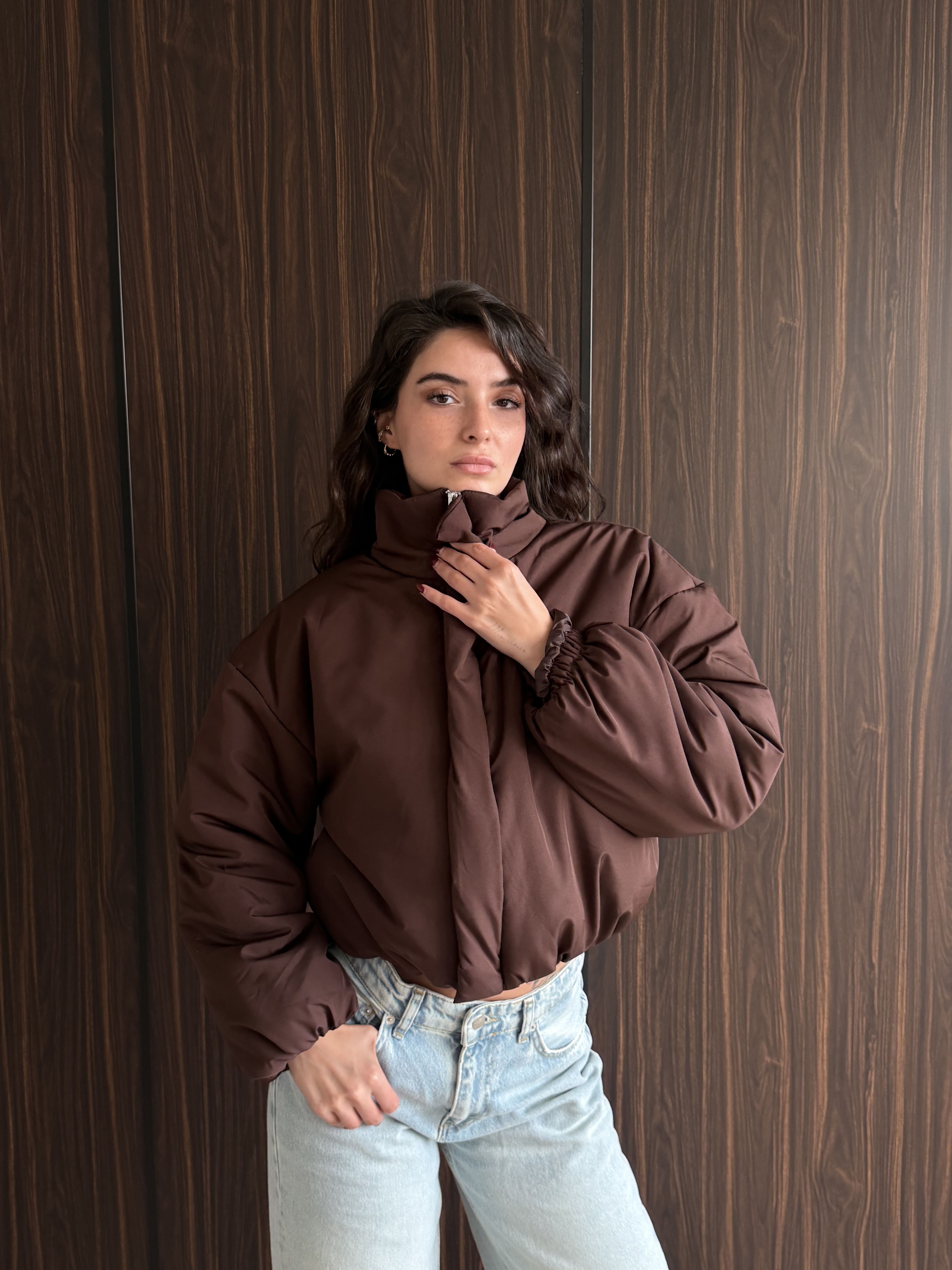 Fermuarlı Crop Mont