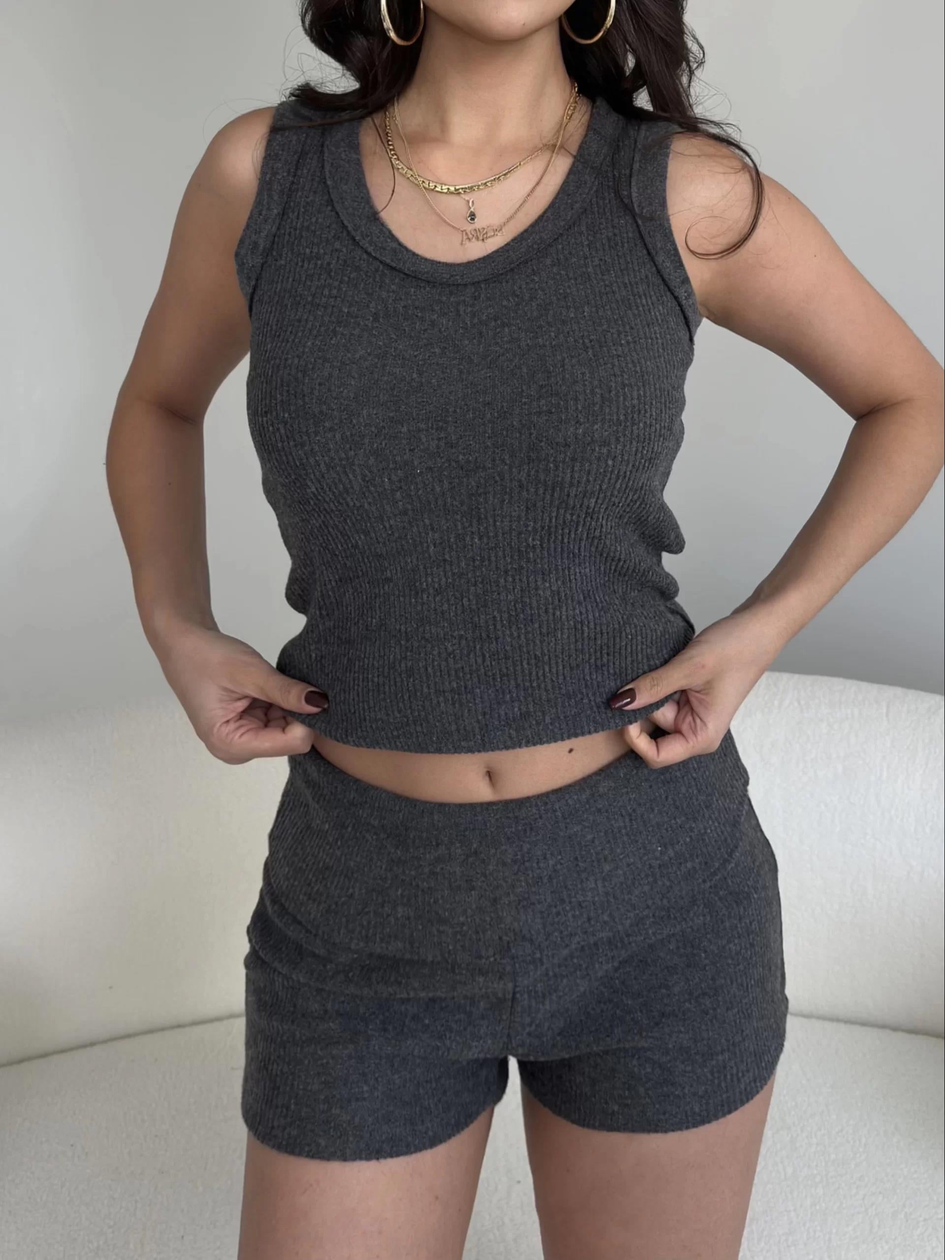 Fitilli Şort Crop Basic Takım