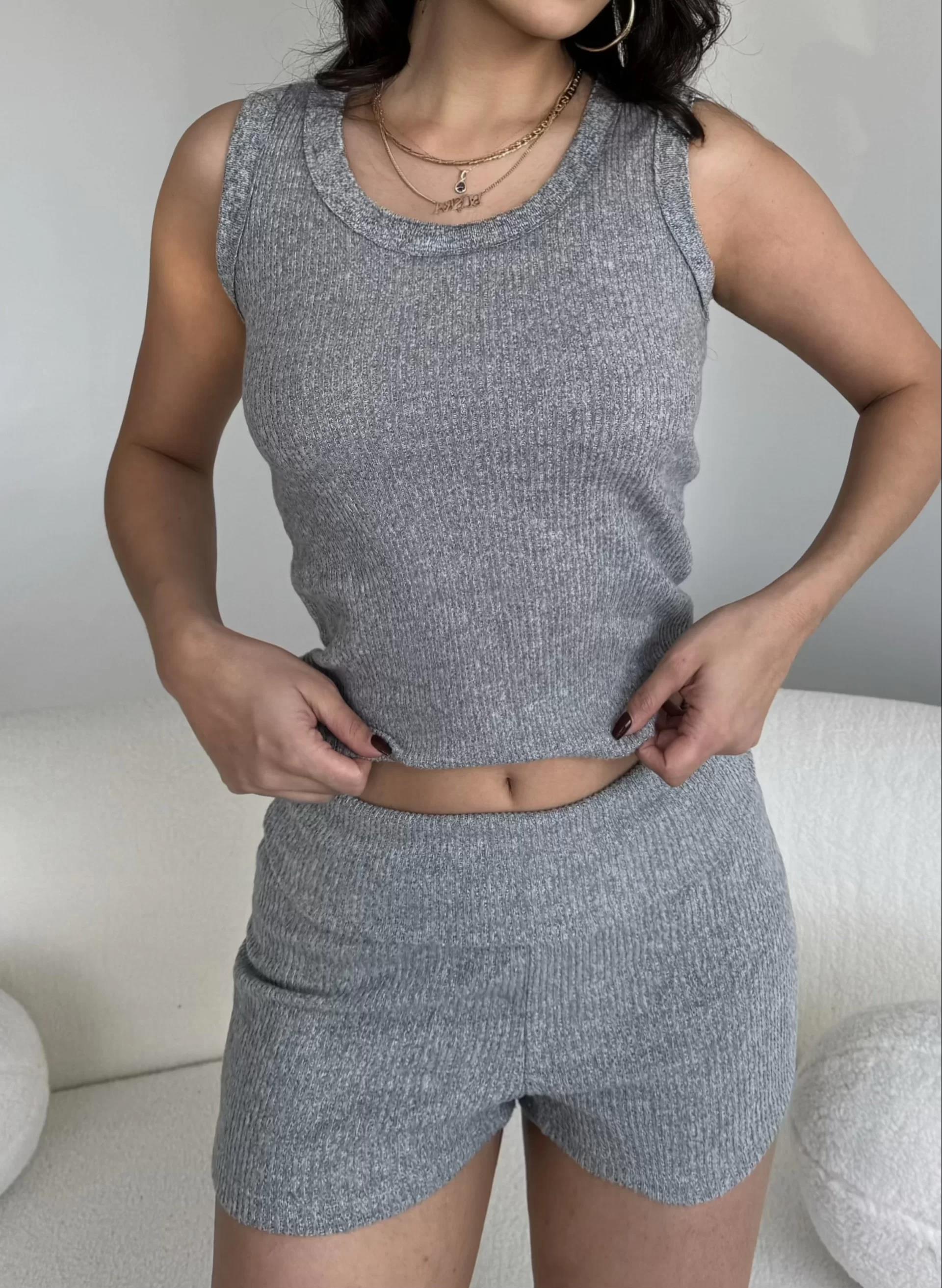Fitilli Şort Crop Basic Takım