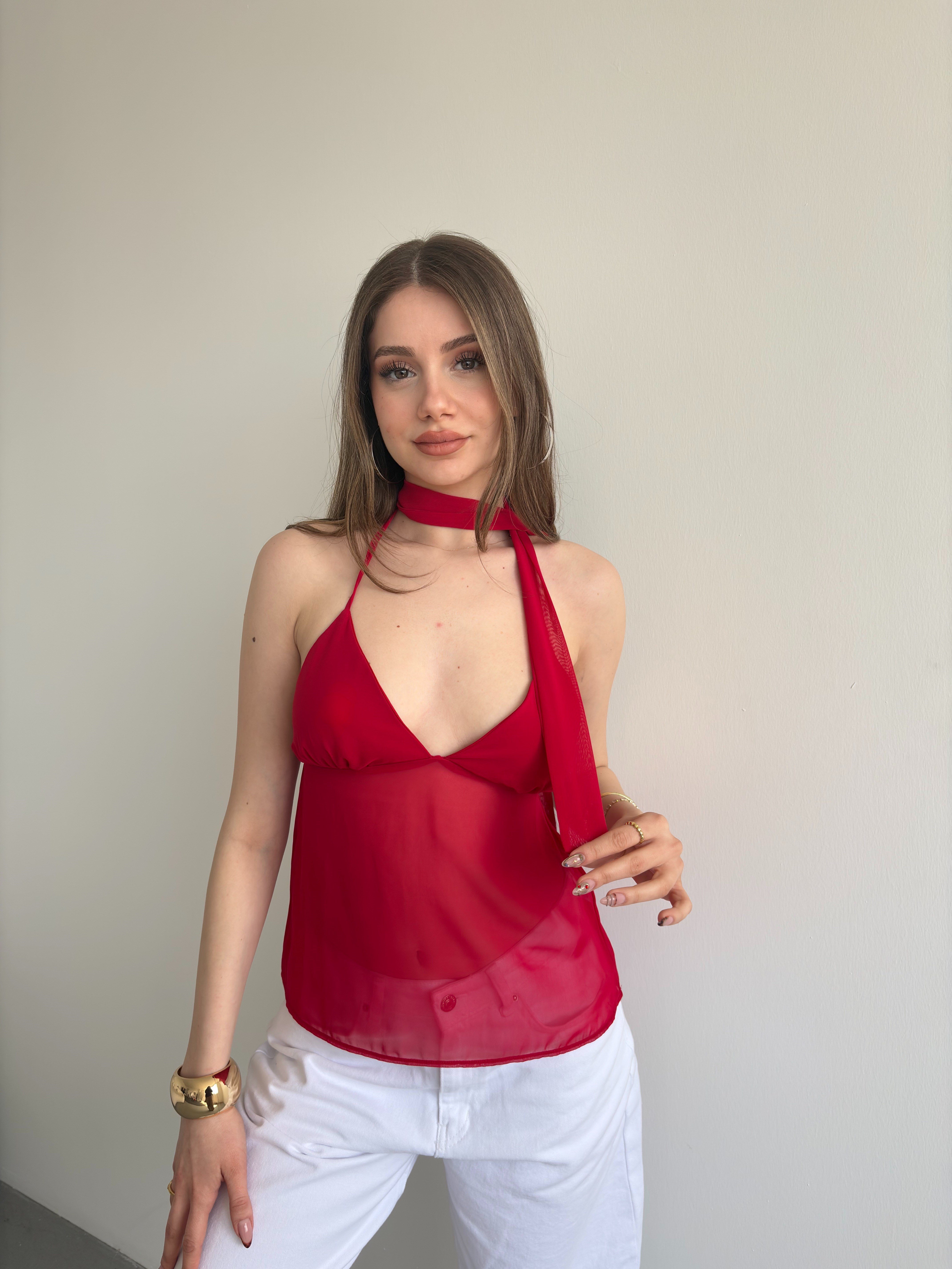 Fularlı Şİfon Bluz 
