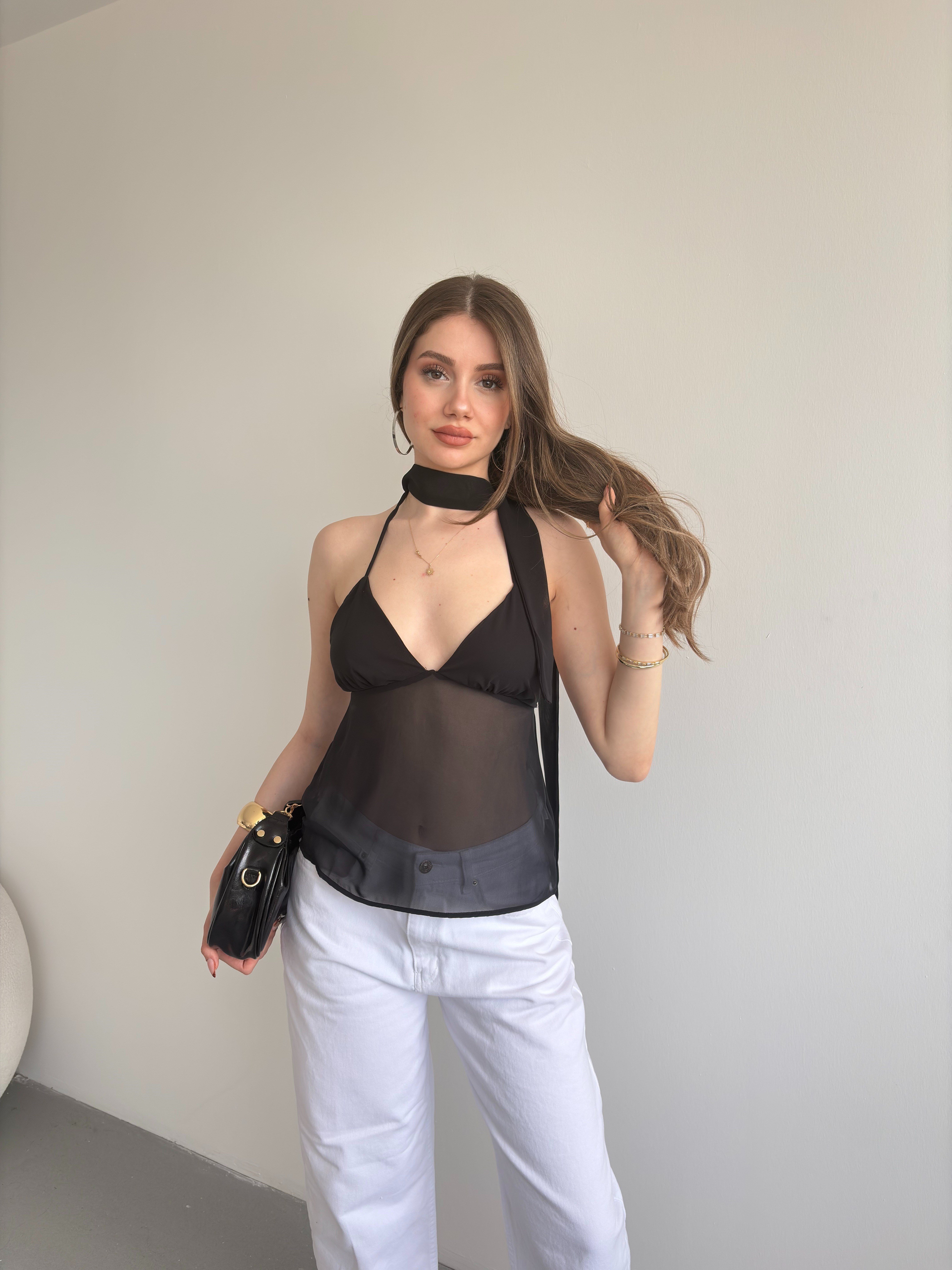 Fularlı Şİfon Bluz 
